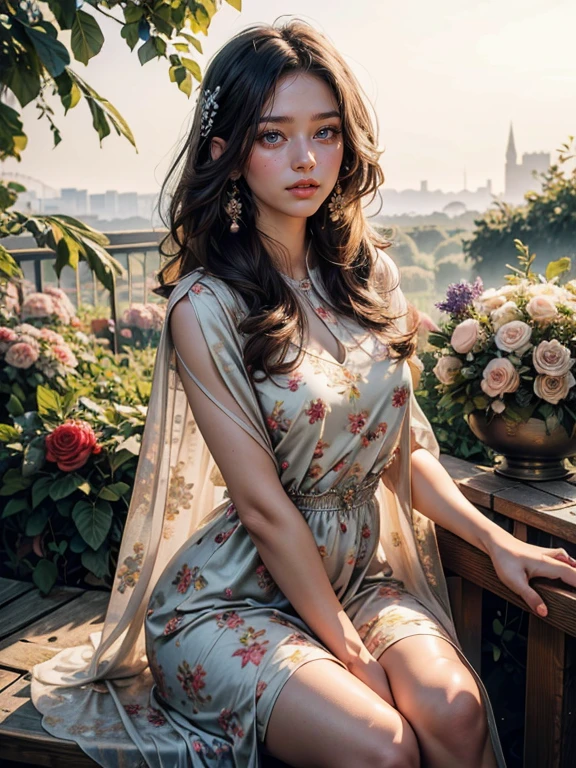 (best quality,highres:1.4), garden, beautiful detailed eyes, beautiful detailed lips, long silky hair, floral dress, elegant posture, soft light