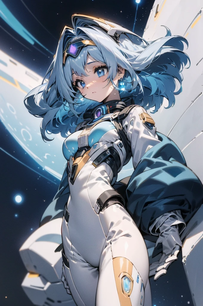 Nova Stellaris is a futuristic and adventurous female VTuber, embodying the spirit of space exploration and the wonders of the cosmos. Her design seamlessly blends elements of advanced technology with the awe-inspiring beauty of the universe. Hairstyle and Color: Nova sports a sleek, silver bob haircut with strands that appear to shimmer like distant stars. Virtual constellations occasionally twinkle within her hair, creating a mesmerizing celestial effect.
Eyes: Nova's eyes are a captivating shade of cosmic blue, with small points of light that resemble distant galaxies. They convey a sense of curiosity and wonder, reflecting her passion for space exploration.
Outfit: She wears a form-fitting space suit-inspired outfit with holographic accents that resemble constellations and galaxies. The suit is equipped with virtual LED lights that pulse and shift colors in sync with her emotions and the theme of her streams.
Accessories: Nova has a futuristic headset with a holographic visor that she wears during her streams, enhancing the space explorer aesthetic. Her earrings are small, shimmering planets that float around her ears.