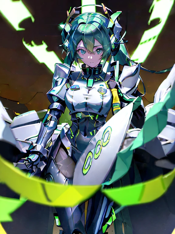 CGMECH, ojos bonitos, parte superior del cuerpo, debajo del pecho, retrato, robot, armadura, Hatsune Miku, neon light, 8k, CRUDO, Mejor calidad, obra maestra, ultra high resolution, vistoso, (Plano ancho medio), (dynamic perspective), Sharp focus , (profundidad de campo, bokeh:1.3), ojos y rostro extremadamente detallados, hermosos ojos detallados,pechos grandes,(Oro negro, engranaje recortado:1.2),(In a futuristic weapons factory:1.2), ((obra maestra, Mejor calidad)), antecedentes detallados, Interior de la nave espacial