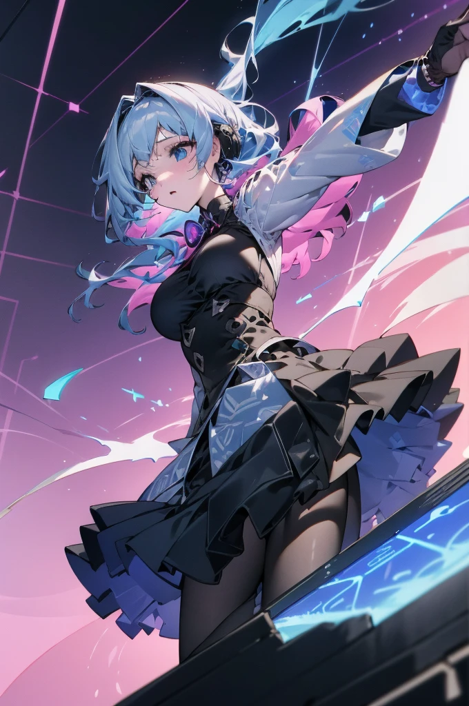 Chroma Harmonix is a unique and captivating female VTuber that draws inspiration from the vibrant world of music and colors. Her design seamlessly blends artistic expression with technology, creating a character that's both visually striking and creatively dynamic.
Appearance:
Hairstyle and Color: Chroma's hair is a mesmerizing gradient that shifts between all the colors of the rainbow, resembling the spectrum of light. The hair seems to flow and pulse in tune with the beats of her streams.
Eyes: Chroma's eyes are large and expressive, each one resembling a dynamic equalizer display. The colors within her eyes change rhythmically based on the tempo and mood of the music she plays during her streams.
Outfit: She wears a sleek, form-fitting outfit adorned with holographic patterns that react to the sound waves of music. The outfit features a blend of futuristic elements and artistic flair, with interactive LED panels that create stunning visual displays in sync with the music.
Accessories: Chroma's accessories include soundwave-inspired bracelets that emit soft glows, and virtual headphones that appear to float around her head, adjusting themselves based on the music's tempo.