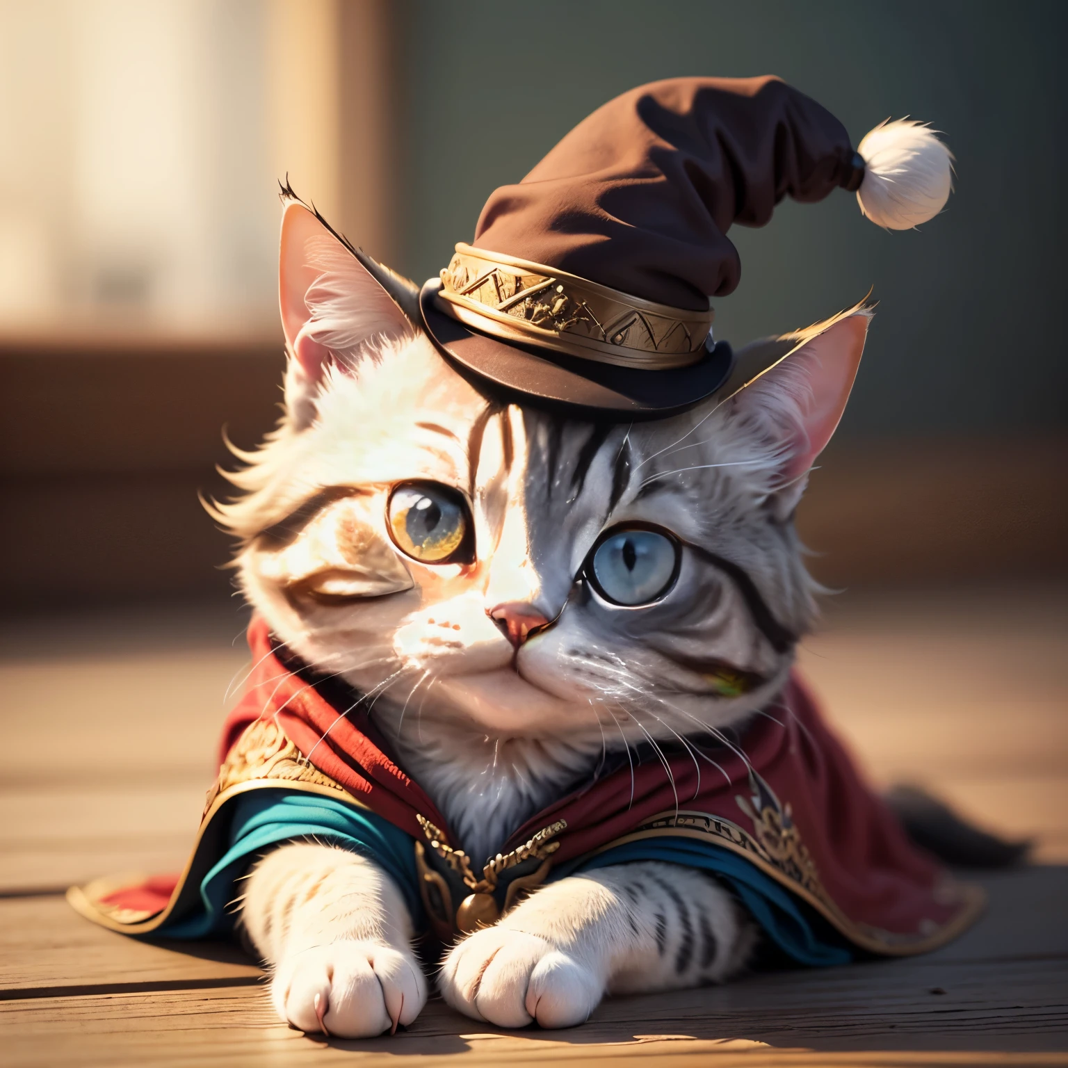 (best quality,4k,8k,highres,masterpiece:1.2),ultra-detailed,(realistic,photorealistic,photo-realistic:1.37),cute cartoon sticker of a cat dressed as a wizard,fantastically detailed cat wearing a wizard hat and robe,