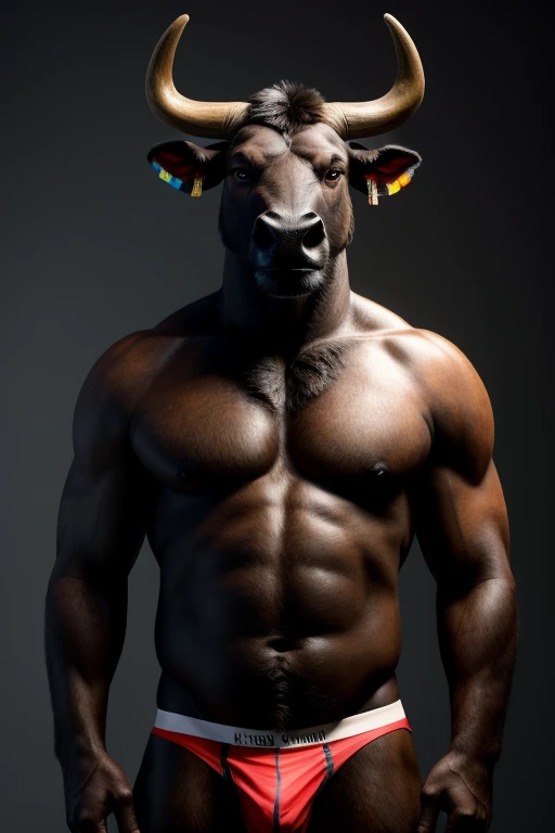 solo,furry,anthro,African Buffalo,male,e621,standing,hands behind back,wearing underwear,simple background,front view,(best quality,4k,8k,highres,masterpiece:1.2),ultra-detailed,(realistic,photorealistic,photo-realistic:1.37),vivid colors,portraits,soft lighting
