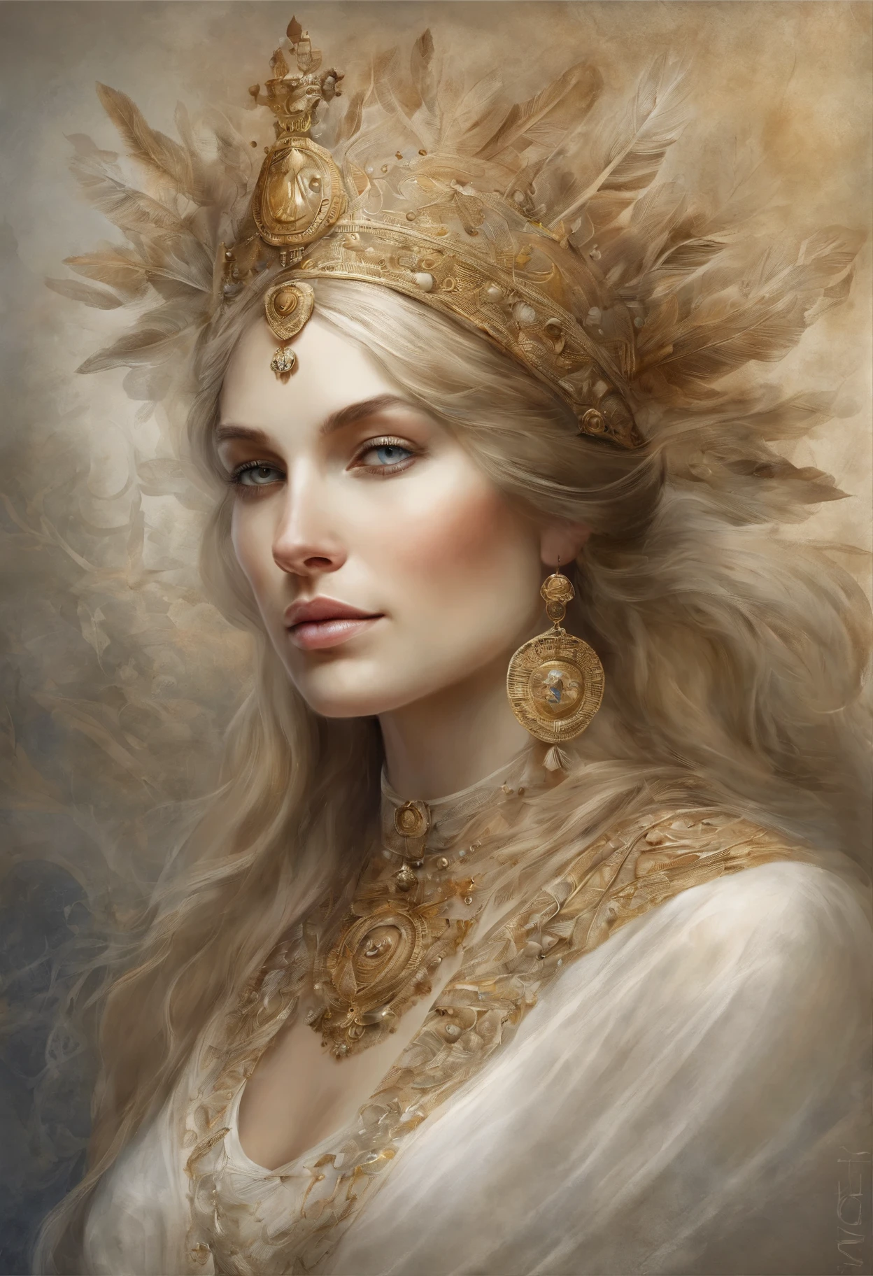 (Meisterwerk, top quality, best quality, offizielle Kunst, Beautiful and aesthetic:1.2), Goddess Artemis, Girl, detailliertes Gesicht, langes blondes Haar, Full body, weisses kleid mit goldenen elementen, goldene Augen, himmlisch, kosmisch, extremely beautiful, hochdetailliert, (Galaktisch im Hintergrund), leuchtende Effekte, highly detailed, schwebende Partikel, Alte Runen, geometrische Muster, V0id3nergy , Wo, Schatten, epic atmosphere