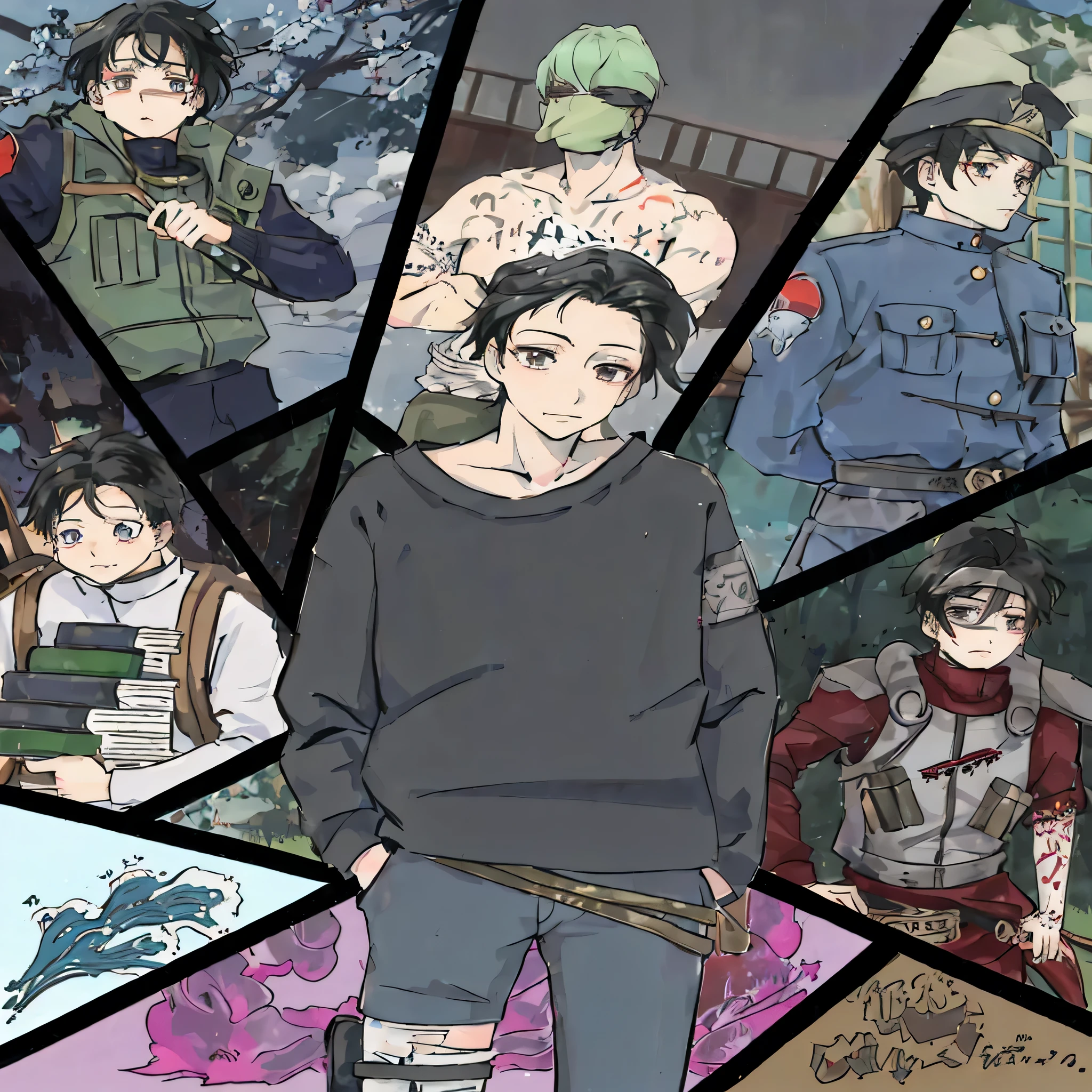 a group of anime characters with different outfits and weapons, inspired by Munakata Shikō, inspired by Shingei, in anime style, in japanese anime style, detailed fanart, in an anime style, official fanart, inspired by Ryuzaburo Umehara, inspired by Kamisaka Sekka, inspired by Junpei Satoh