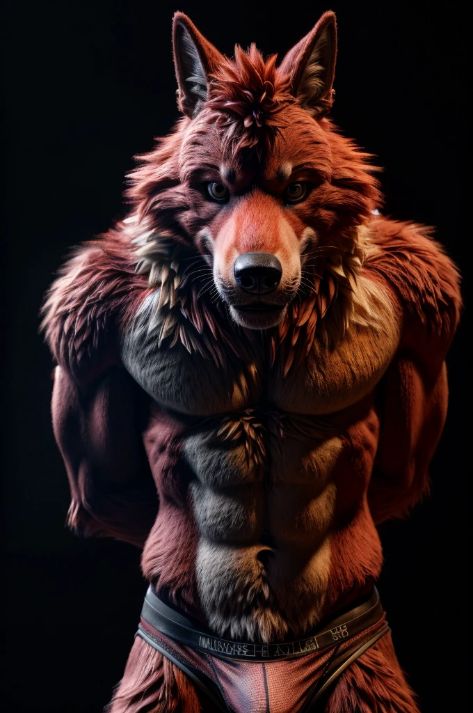 solo,furry,anthro,Fnaf Foxy,male,e621,standing,hands behind back,wearing underwear,simple background,front view,(best quality,4k,8k,highres,masterpiece:1.2),ultra-detailed,(realistic,photorealistic,photo-realistic:1.37),vivid colors,portraits,soft lighting
