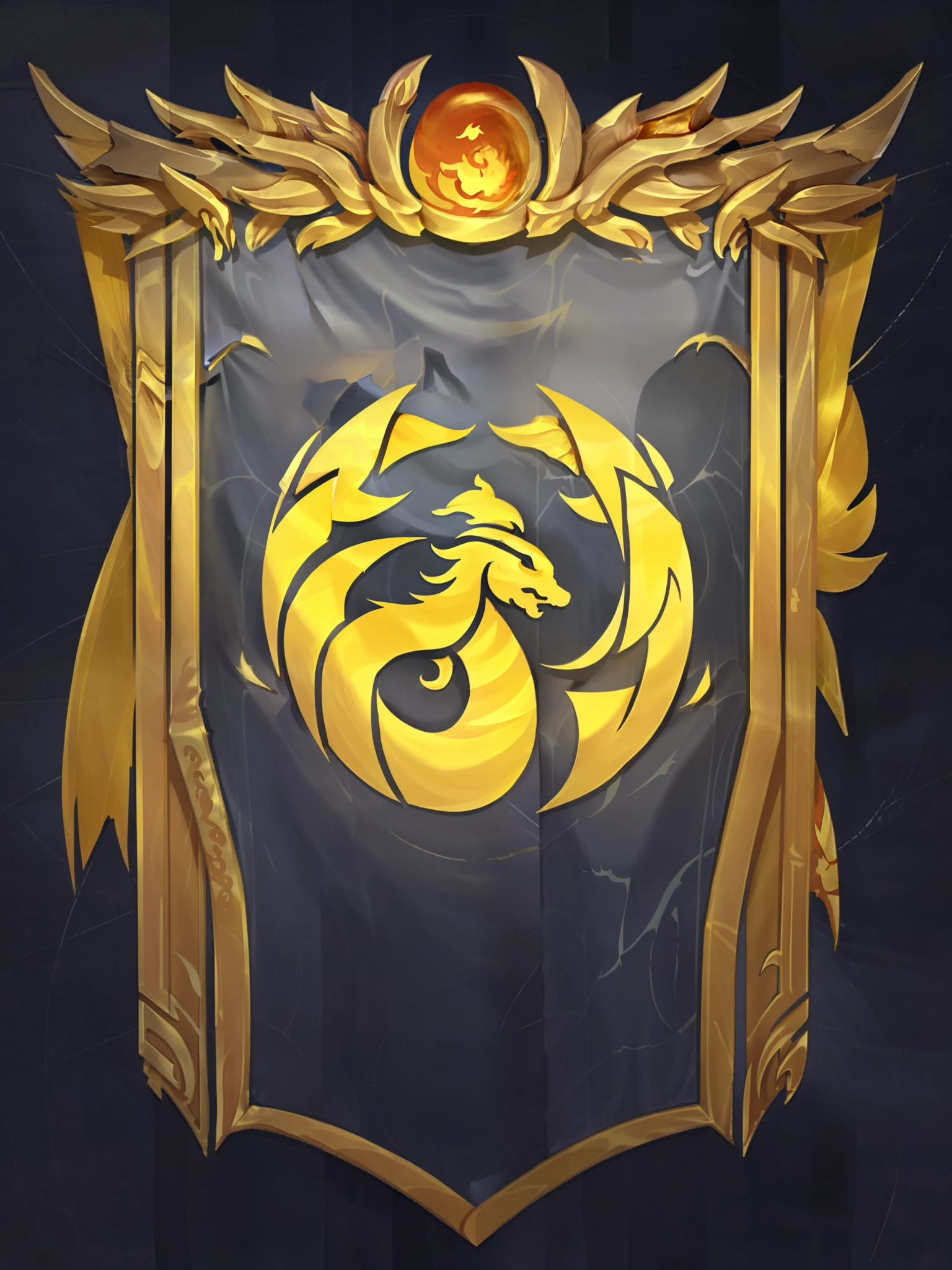 (masterpiece, Best Quality, absurdres, 8K resolution), ultra find details, hyper details, texture, cinematic lighting, Glory, Victory, Gold, Chinese Dragon, Yellow Lightning Thunder, Yellow Gem, Yellow Flag, grey background, create a victory banner flag for those belonging to the Dragon Lightning Faction. The lightning is alive and visible, the power and beauty of the dragon roars in the flag, sparks, lightning bolt, roaring dragon