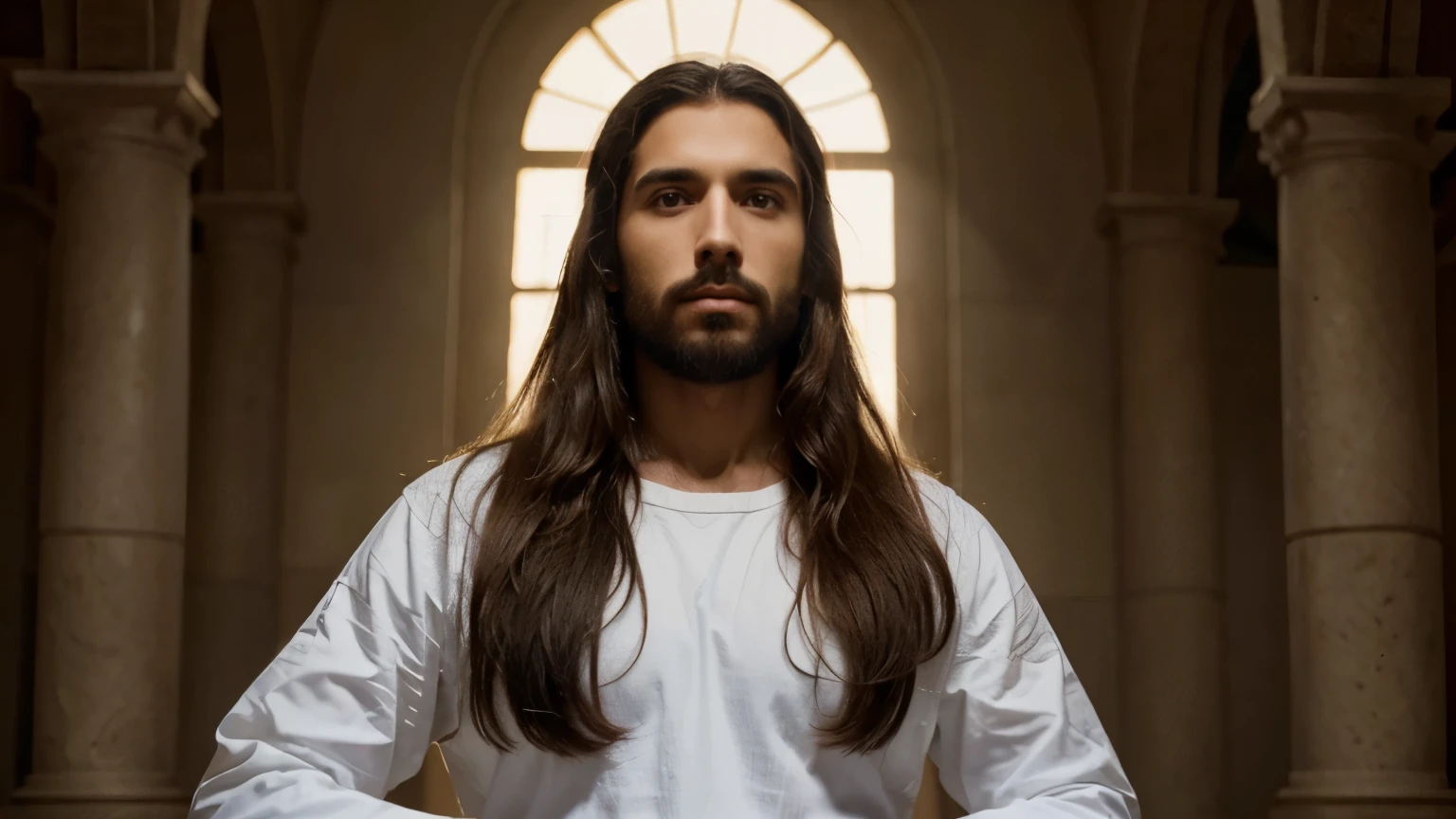 Por favor, ao criar a imagem de Jesus Cristo, destaque detalhes que ressaltem sua masculinidade, in order to avoid gender ambiguities and accurately reflect the traditional representation of the man Jesus Christ.