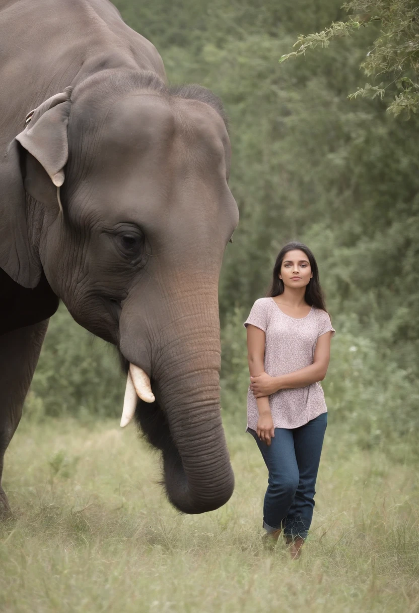 So, generate a photo of a beautiful young girl grazing cows, horses and elephants in the mountains, there are also birds, mammals, insects, pests, people, covering herself with a bay leaf like Eve in paradise.  You can see that the whole figure is not hiding anything.