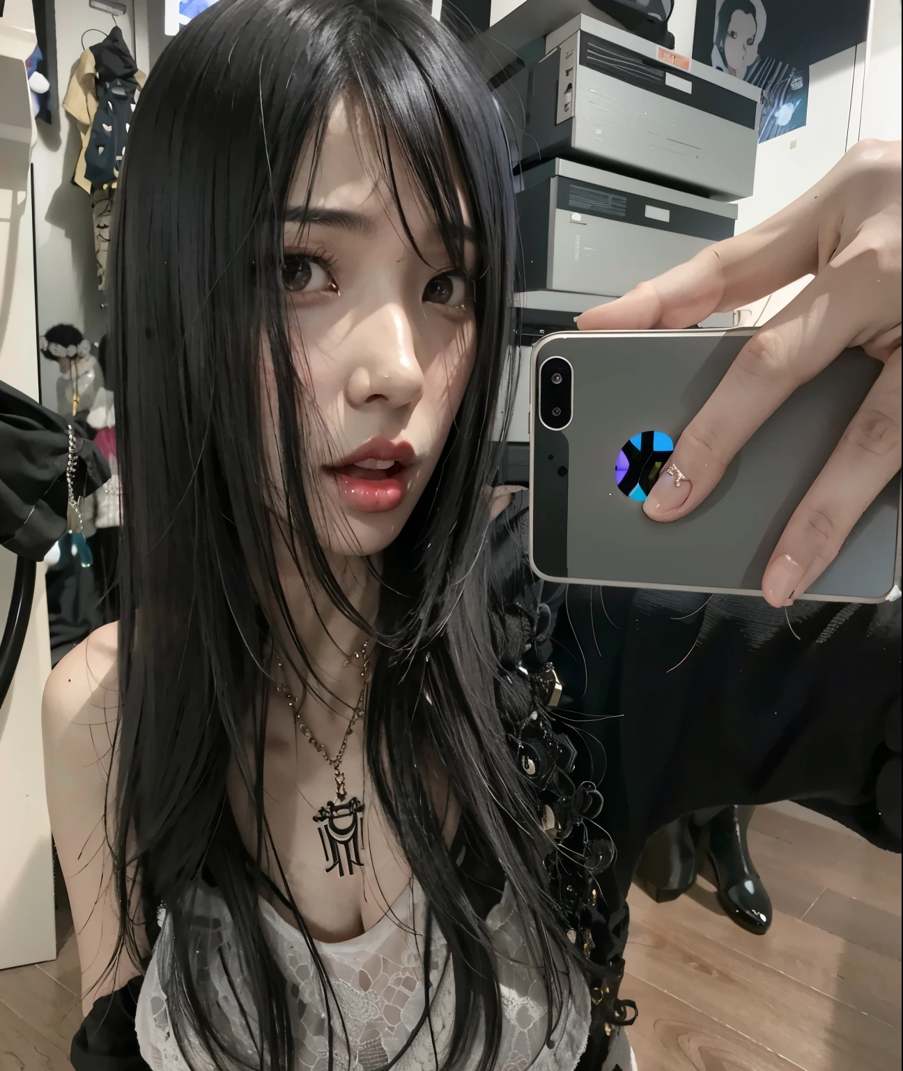 NSFW,masterpiece,,
Japanese girl,black sports bra,
Black panties,black socks,
Purple lips,blue eyeshadow,empty eyes,crossed eyes
