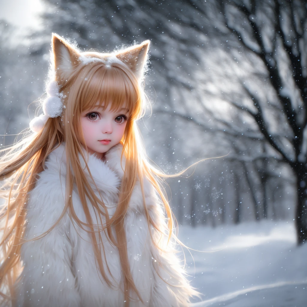 (RAW photo:1.2), (realistic:1.4), (highest quality:1.4), (Super high resolution:1.2), (very detailed:1.3), (nffsw:1.2), (cinematic lighting:1.3), (eye), (Yuki:1.2). ), Cute  Fox, Are standing, (3/4 portrait: 1.2), (hairy tail: 1.2), (soft fur: 1.2), (Moe: 1.2), (look at the audience), (innocent look), (soft light), (dreamy), (dream: 1.3), (ethereal: 1.3), (magic: 1.2), (snowflake: 1.2), (winter wonderland: 1.3), (Whimsical: 1.2), (fun: 1.2), bust, alone