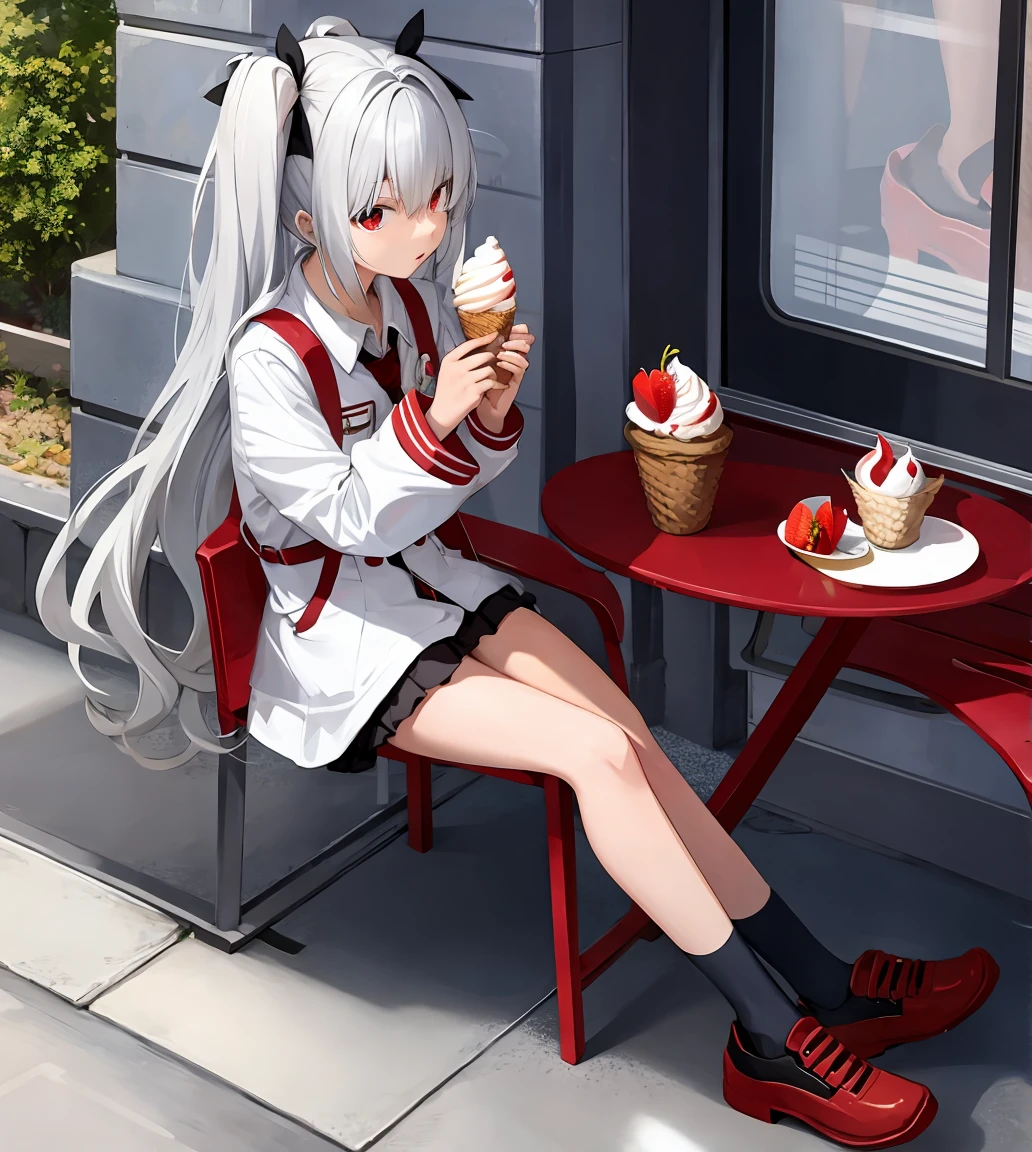 Shiromi iori , holding ice-cream, sitting 