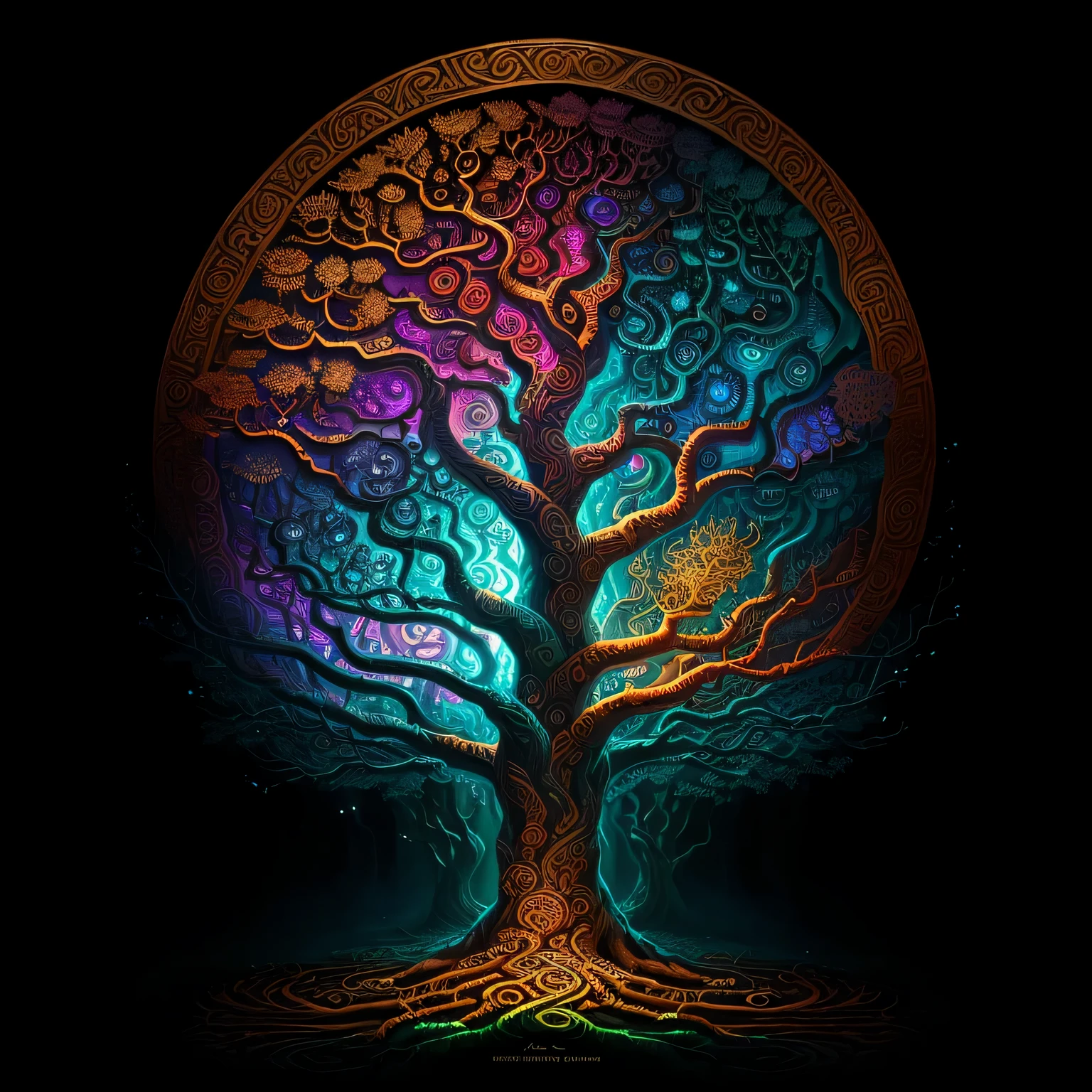 Create a picture of a Mythological Tree of Knowledge, mixing artistic elements that capture the essence of ancient myths. Imagine roots that intertwine like snakes, incorporando os fios serpentinos da mitologia. O porta malas, adornado com motivos que lembram pergaminhos antigos, symbolizes the wisdom held in the psychological realms. Os ramos, adorned with ethereal tones inspired by mythical tales, reach the heavenly, incorporating spiritual aspirations. Infuse the entire composition with mythical colors, invoking the richness and vibrancy found in legendary tales. This work of art is meant to be a testament to the intricate interweaving of mythology, psicologia, and spirituality within the branches of the Tree of Knowledge