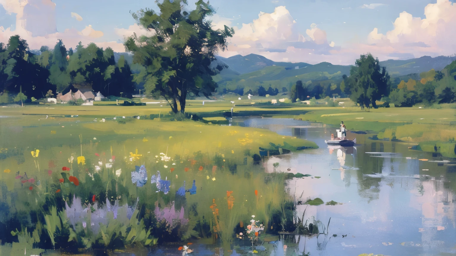Draw a path through the flower field，Sky, , Impressionism, garden, author：Zhu Lian, garden, author：arthur pen, 有花的garden, sunset, Monet style, Monet style, author：Li Keran，floral details，A few small flowers