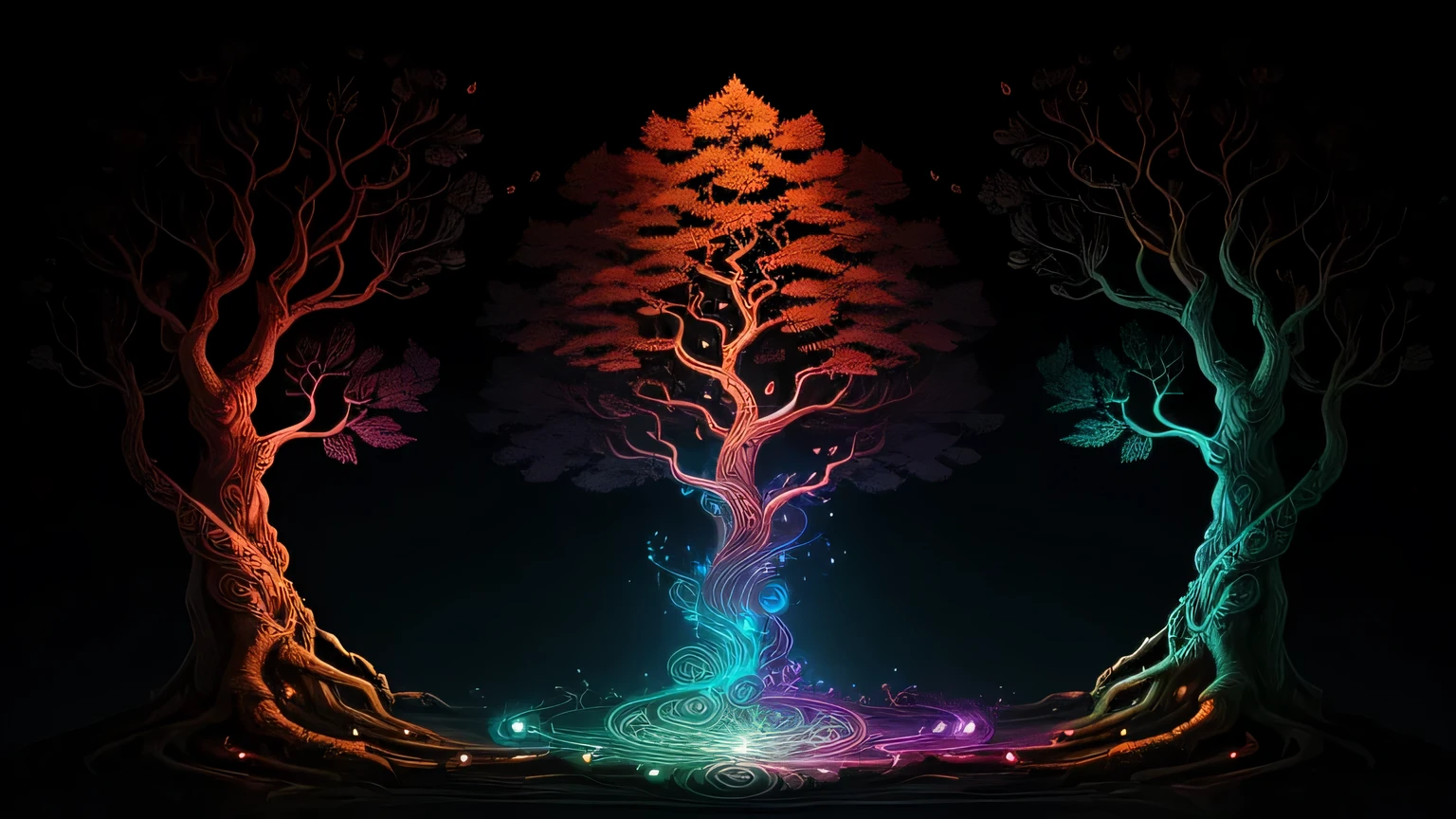 Create an image representing a Mythological Tree of Knowledge, incorporating artistic elements that capture the essence of ancient myths. Depict roots that intertwine like snakes, incorporando os fios serpentinos da mitologia. O porta malas, adornado com motivos que lembram pergaminhos antigos, symbolizes wisdom within the psychological realms. galhos, adorned with ethereal tones inspired by mythical tales, reach the heavenly, incorporating spiritual aspirations. Infuse the entire composition with mythical colors, invoking the richness and vibrancy found in legendary tales. This work of art is meant to be a testament to the intricate interweaving of mythology, psicologia, and spirituality within the branches of the Tree of Knowledge.