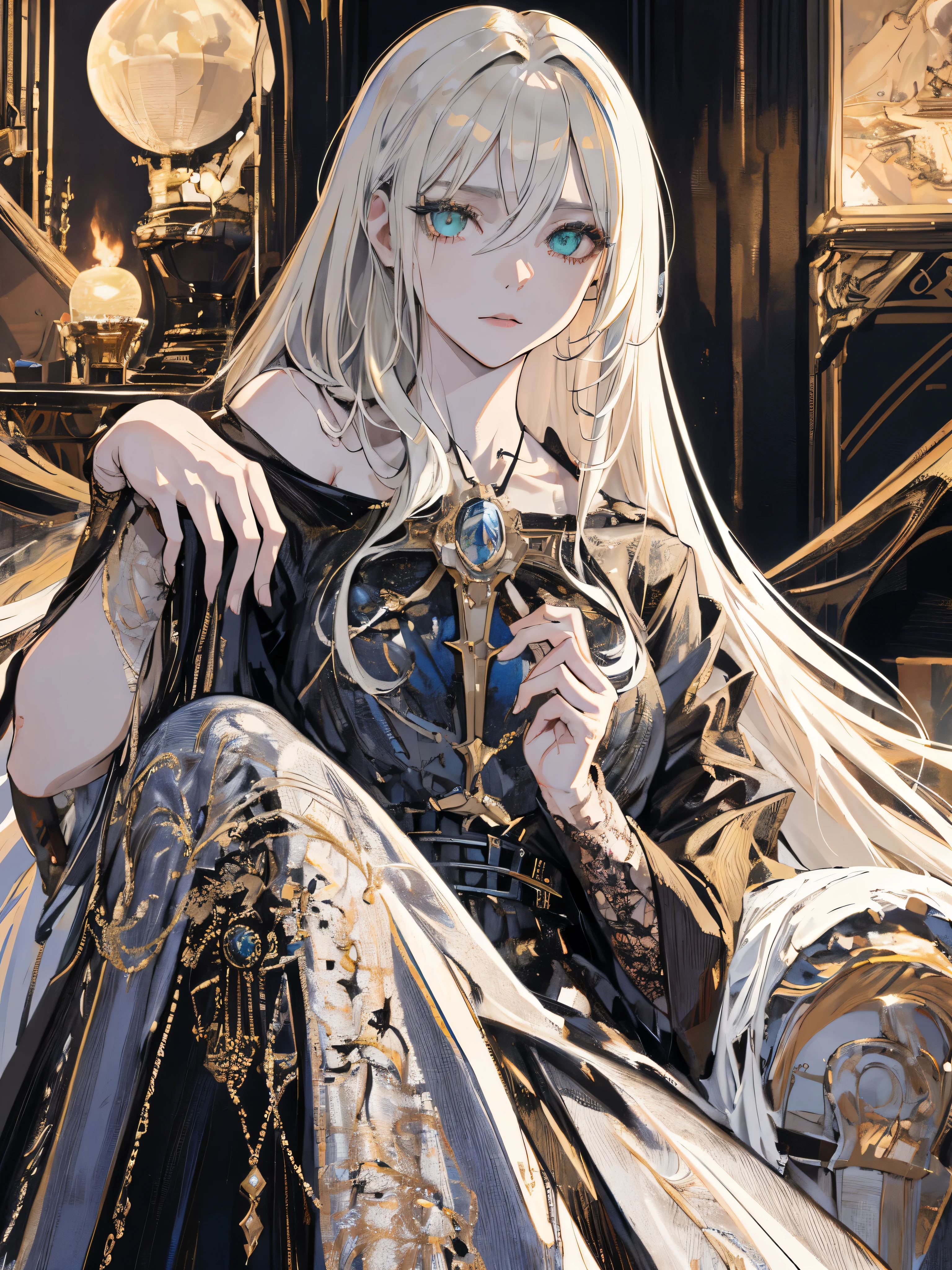 ((masterpiece, best quality)), (1girl), (solo), (female focus), (ash blonde hair, long hair, hair over one eye), green eyes, sad eyes, cold facial expression, cold look, pale skin, colour grading, dark illustration, extreme quality, radiant, extremely detailed, ultra-detailed face, ultra hd 8k, ultra digitality, mythical, dark lightning, perfect face, beautiful, (perfect composition: 1. 4), detailed face and body, award-winning photography , fields, detailed face, detailed hands, looking at the viewer, cinematic lighting, embers, (necromancer), (villain), (masterpiece, best quality, ultra-detailed, best shadow), (beautiful detailed face, feminine features), (best illumination), ((cinematic light)), colorful, hyper detail, dramatic light, intricate details, (dark circle under eyes), gothic, decadence, stunning, eerie, (christian iconography)