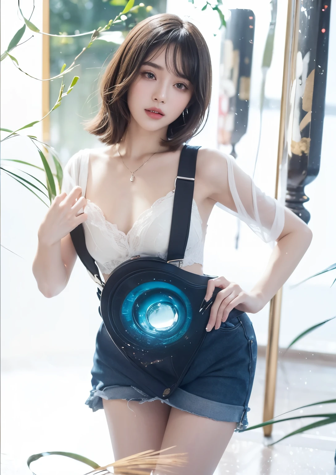 (Best quality, 8k, 32k, Masterpiece, UHD:1.2) "Produce a captivating art piece featuring a girl with a stylish bob haircut, illuminated by dramatic and cinematic lighting that accentuates the contours of her face and hair. Create an atmosphere that exudes intrigue and depth, with shadows and highlights playing a central role in defining the scene. The lighting should emphasize the girl's features and add an extra layer of drama to the composition, making it visually striking and evoking a sense of mystery and allure. the model in a candid yet elegant pose, encapsulating the enchantment and beauty of the moment in this dreamy, romantic setting."