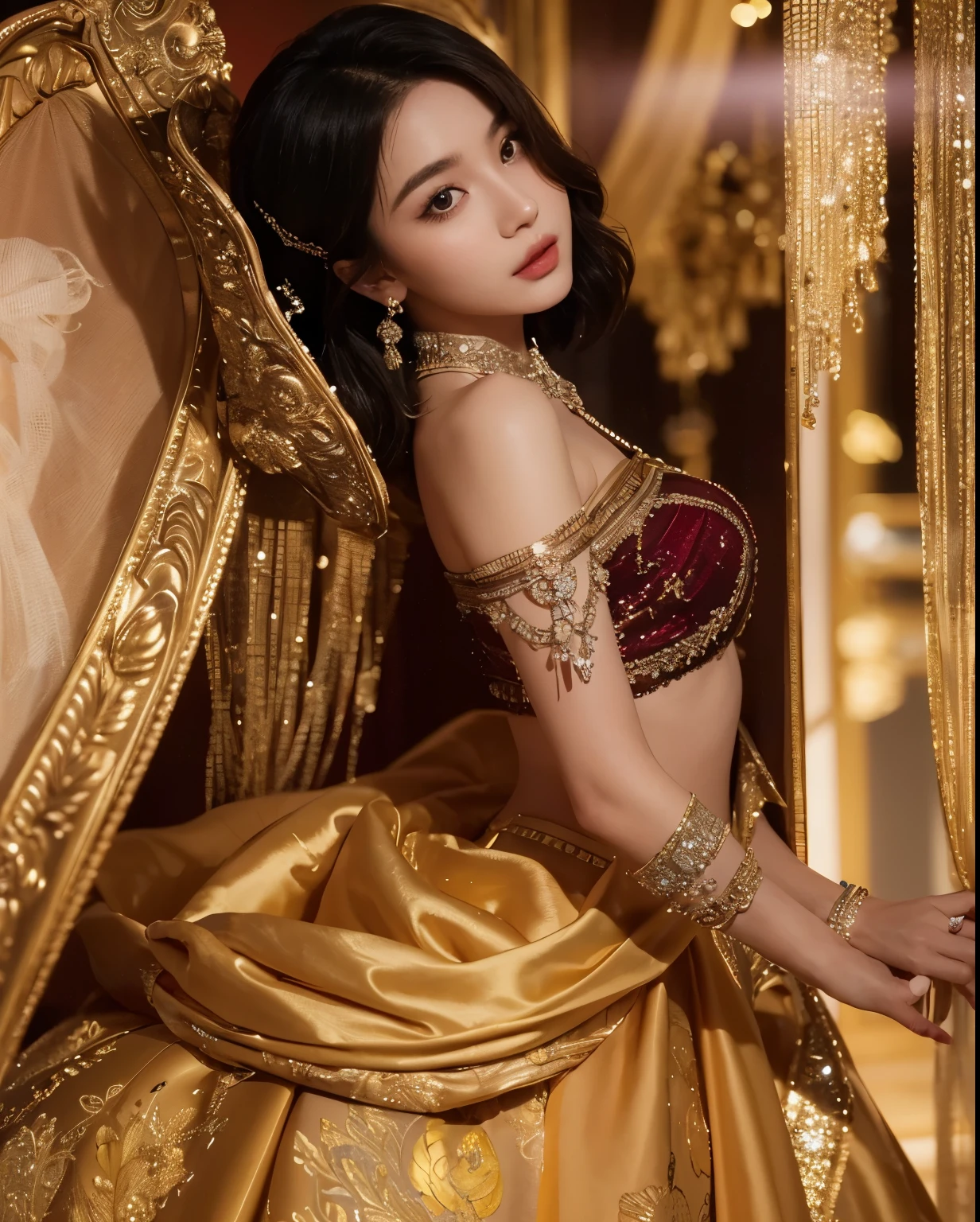 (Best quality, 8k, 32k, Masterpiece, UHD:1.2) "Produce a captivating art piece featuring a girl with a stylish bob haircut, illuminated by dramatic and cinematic lighting that accentuates the contours of her face and hair. Create an atmosphere that exudes intrigue and depth, with shadows and highlights playing a central role in defining the scene. The lighting should emphasize the girl's features and add an extra layer of drama to the composition, making it visually striking and evoking a sense of mystery and allure. the model in a candid yet elegant pose, encapsulating the enchantment and beauty of the moment in this dreamy, romantic setting."