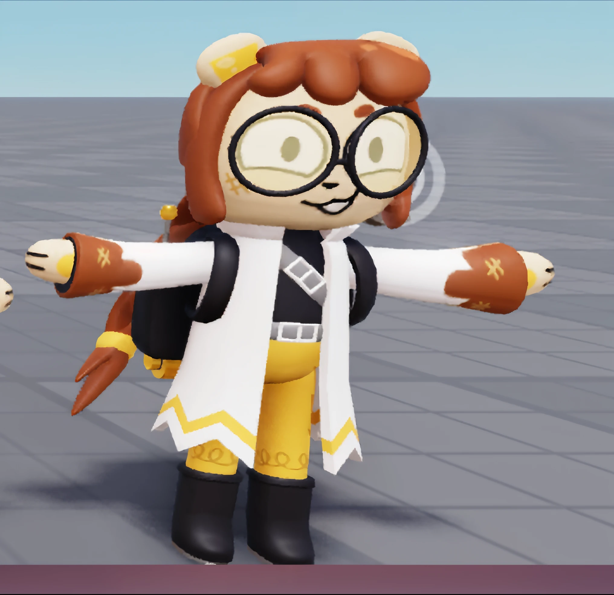 cartoon character of a woman with glasses and a backpack, toon shader, stylized character, character posing, stylized anime, cel shaded pbr, full body single character, full body character, single character full body, render of a cute 3d anime girl, full body shot hyperdetailed, merged character, highly detailed character, full body render, entire character!