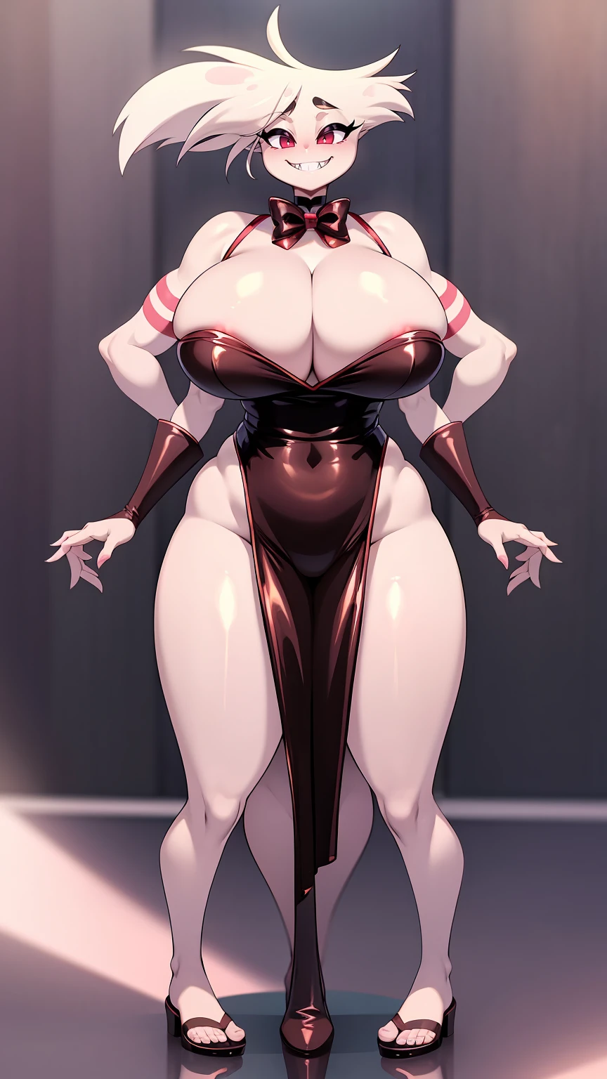 (best quality, masterpiece:1), furry, female, 1girl, anthro, angeldust, 4 arms, white cloths , thigh boots, gold tooth, huge chest tuft, choker, bowtie, , red gloves, grin, sharp teet hourglass figure, thick thighs, bubble butt, wide hips, *, pants, full, body, butler cloths, noble cloths,blending, reflection light, ray tracing, backlighting, bloom, blending, drop shadow, film grain, image fill, Fujicolor, halftone, motion lines, optical illusion, anaglyph, stereogram, speed lines, vignetting, scanlines, UHD, retina, masterpiece, ccurate, anatomically correct, textured skin, super detail, high details, high quality, award winning, best quality, highres, boots,refsheet, standing, full body, flipflops, pants, pantyhose