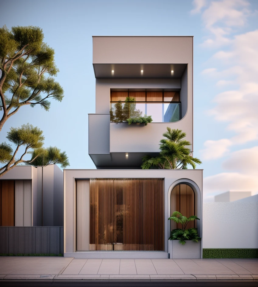 rendering of a modern residential townhouse, professional render, wide angle exterior 2023, highly detailed render, high quality rendering, realistic render, architectural render, high-quality render, detailed rendering, hyper-realistic render, hyper - realistic render, very realistic 3 d render, high render, realistic rendering, very realistic render
