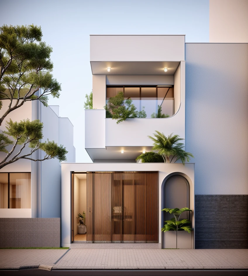rendering of a modern residential townhouse, professional render, wide angle exterior 2023, highly detailed render, high quality rendering, realistic render, architectural render, high-quality render, detailed rendering, hyper-realistic render, hyper - realistic render, very realistic 3 d render, high render, realistic rendering, very realistic render