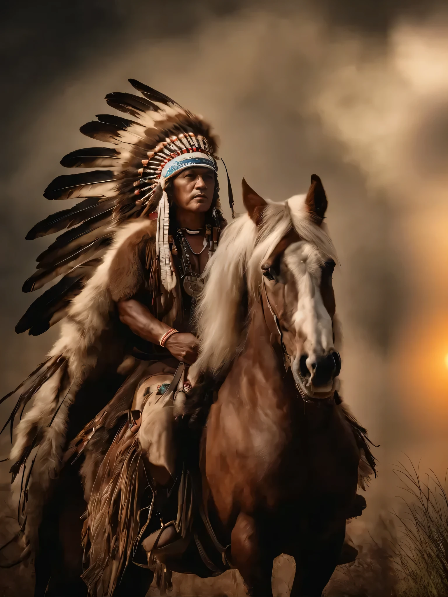 Alafid men in local dress riding horses in the fields, a Native American warrior, Native American warrior, Native American, horse warrior, indian warrior, : Native American shamen fantasy, Native American art, man in horse costume, aboriginal man, Photo of an adult male warrior, Apache skilled warrior, american indian headdress, Soul warriors, aboriginal