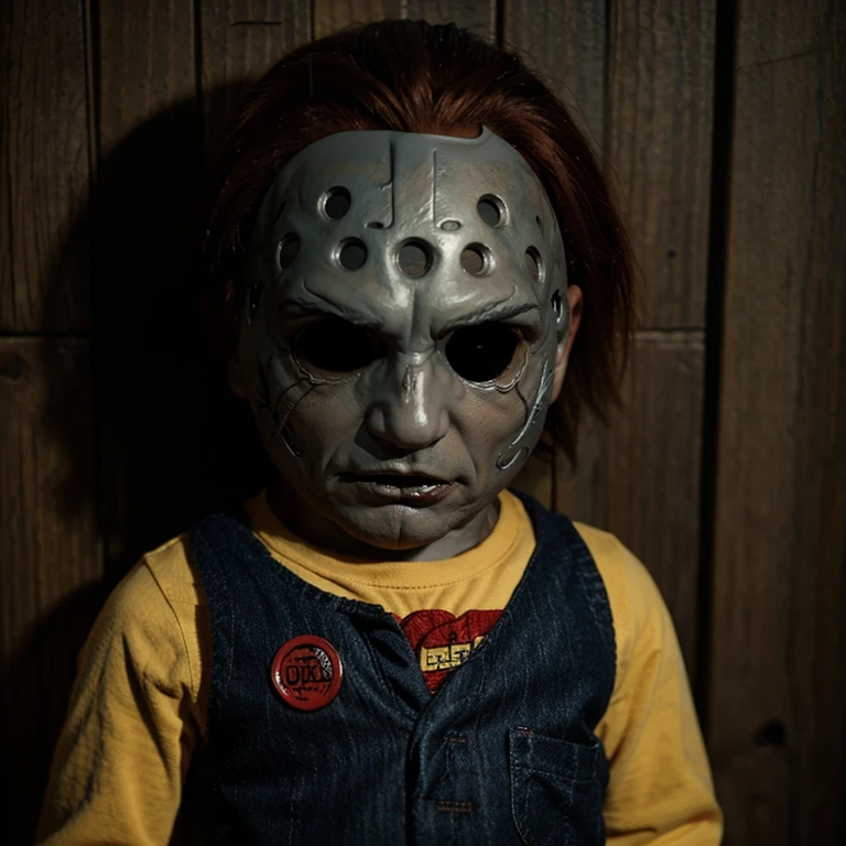 Chucky dressed up like jason Voorhees 