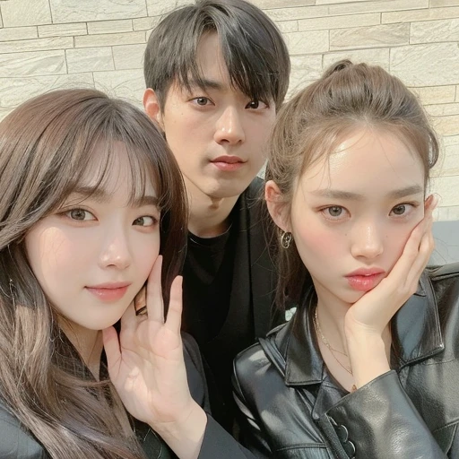 araffes are posing for una foto with a woman and a man, Jinyoung Shin, con negro, jia, kim doyoung, SSAO 8K, con dos personajes, 8k)), 8k --altura 768, ulzzang, suave en _ el fondo, foto de perfil, una foto, Naver Fanpop, 8k selfie photography