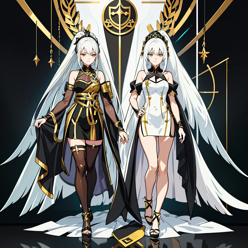 Anime characters with white hair and black dress with gold accents, Anime girl wearing black dress, Anime character design, detailed anime character art, Anime character art, Kushatt Krenz Key Art Women, pretty anime character design, best anime character design, high quality character design, from girls frontline, ( ( concept art of character ) ), trending on artstation pixiv