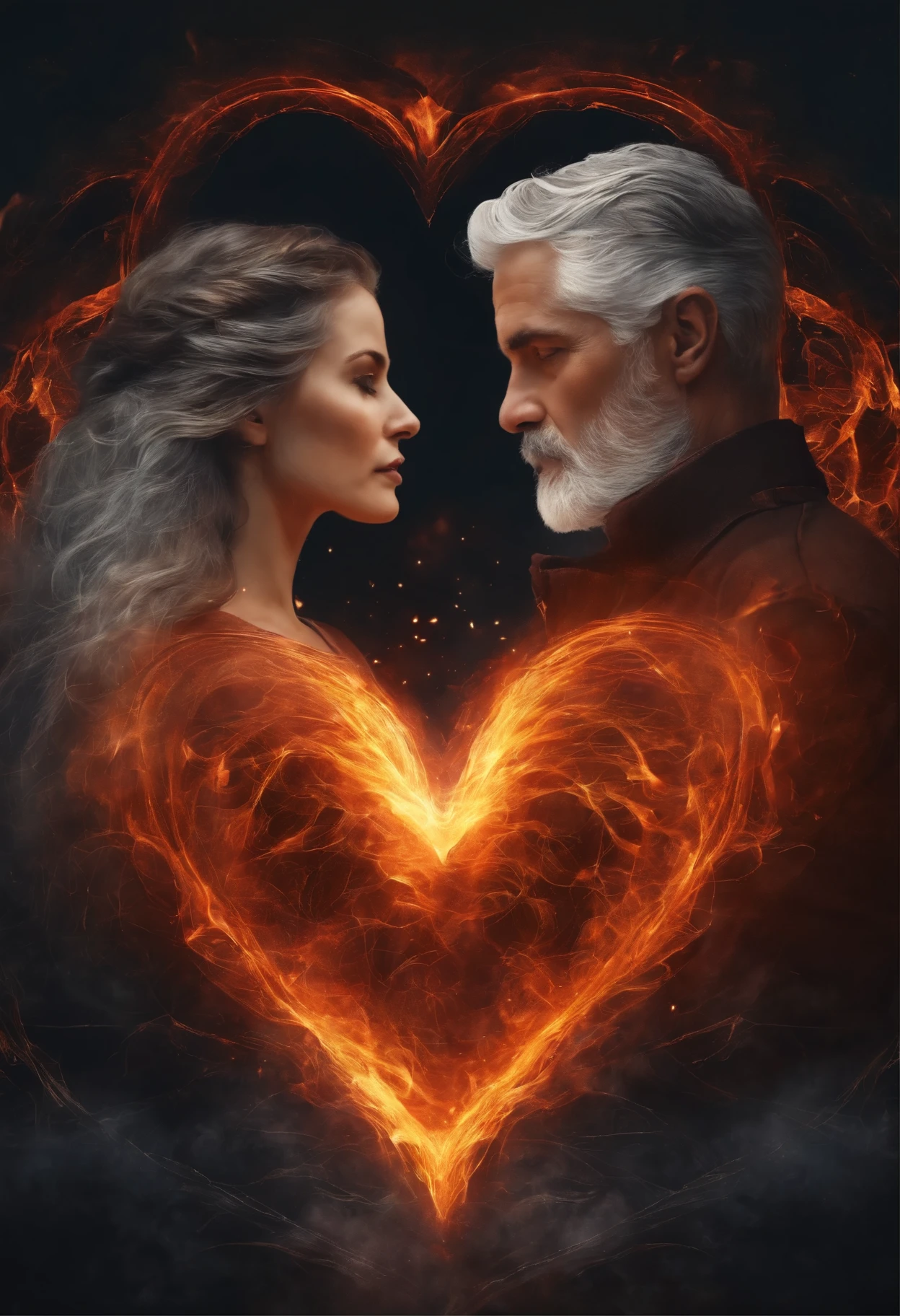 Heart, Pulse, soul, Fire, Couple, gray-haired man and woman
