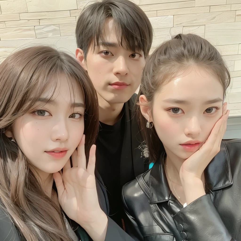 araffes are posing for una foto with a woman and a man, Jinyoung Shin, con negro, jia, kim doyoung, SSAO 8K, con dos personajes, 8k)), 8k --altura 768, ulzzang, suave en _ el fondo, foto de perfil, una foto, Naver Fanpop, 8k selfie photography