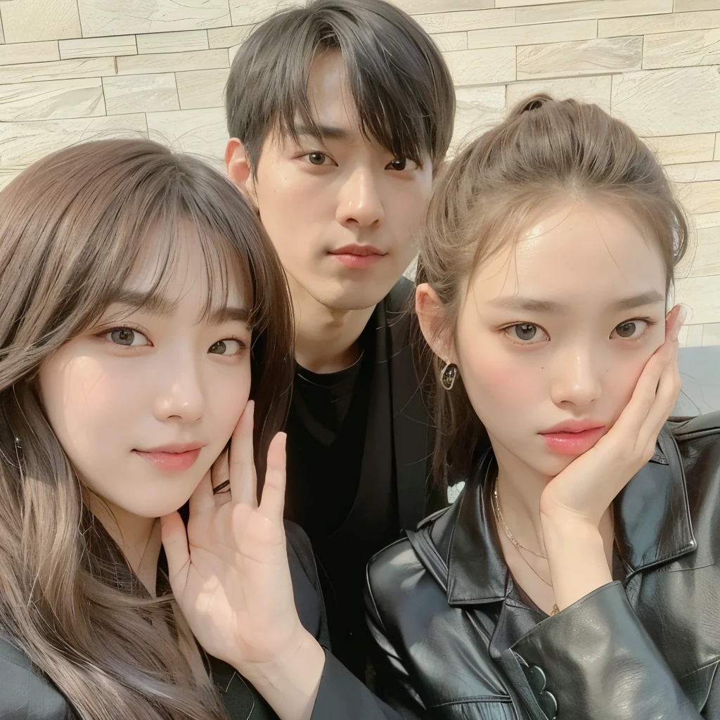 araffes are posing for una foto with a woman and a man, Jinyoung Shin, con negro, jia, kim doyoung, SSAO 8K, con dos personajes, 8k)), 8k --altura 768, ulzzang, suave en _ el fondo, foto de perfil, una foto, Naver Fanpop, 8k selfie photography