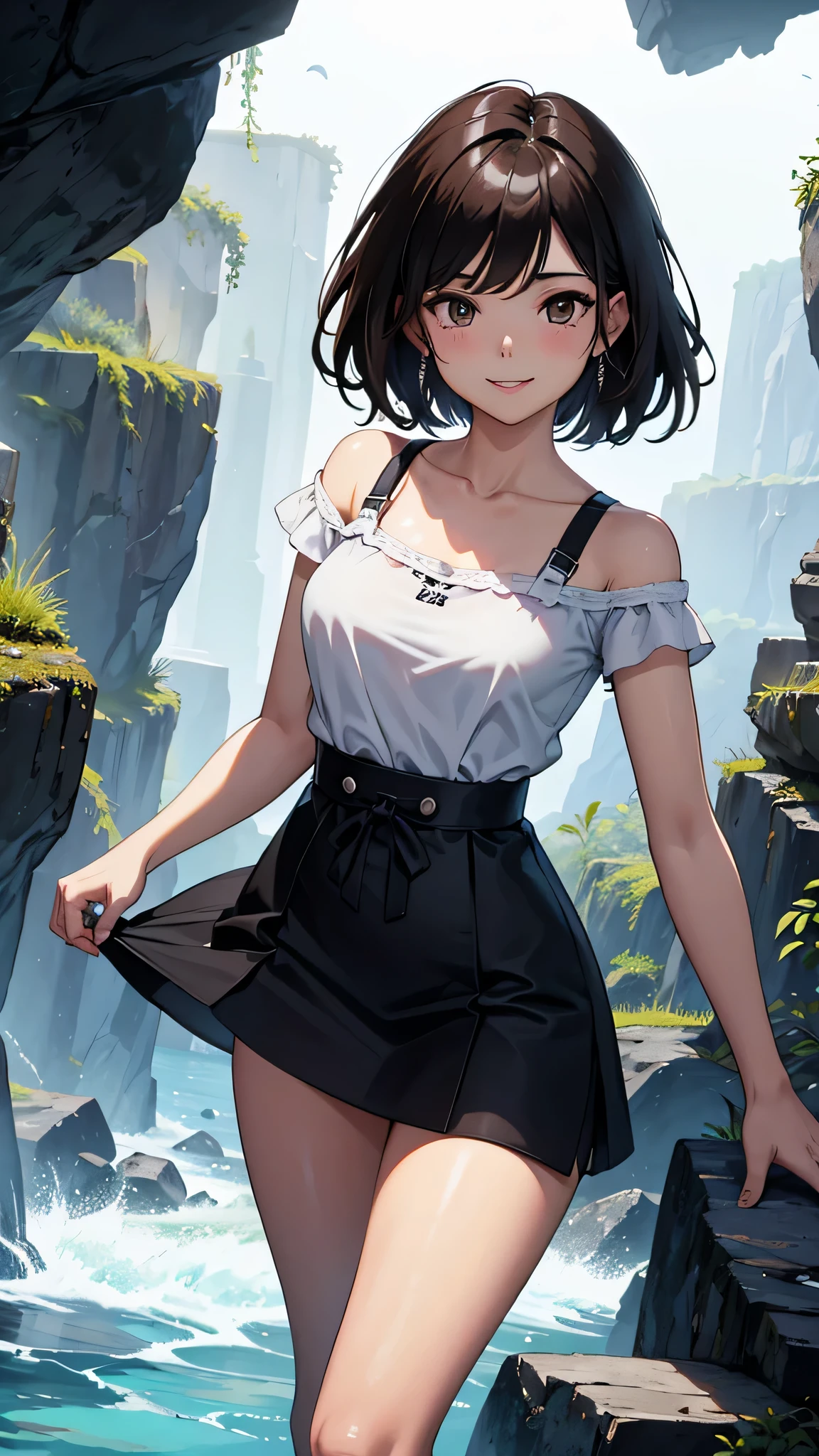 最high quality、best image quality、masterpiece、male((20th generation、 brown skin、thin、shortcut、black hair、smile)),high quality、beautiful art、background((white room)),debris flies、Depth of written boundary、movie、visual art、perfect art、8K,genuine