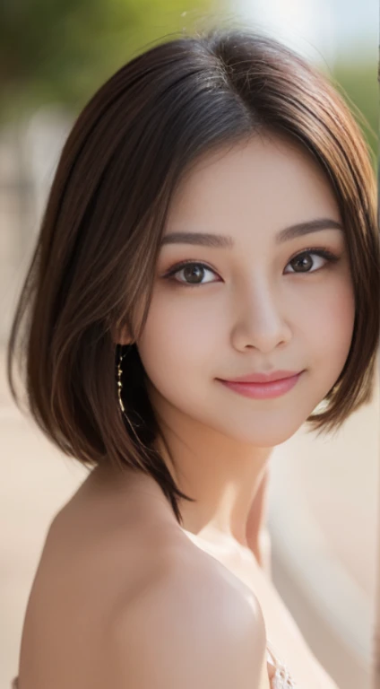 1 girl, very cute, amazing face and eyes, (Extremely detailed beautiful face), (Ultra actual), (highly detailed eyes, highly detailed hair, The facial details are very rich, Delicate and plump lips), (Off the shoulders), breast, Upper body, Cautious smile, (best quality:1.4), original photo, (actual, photo-actual:1.37), Professional photography, Light,