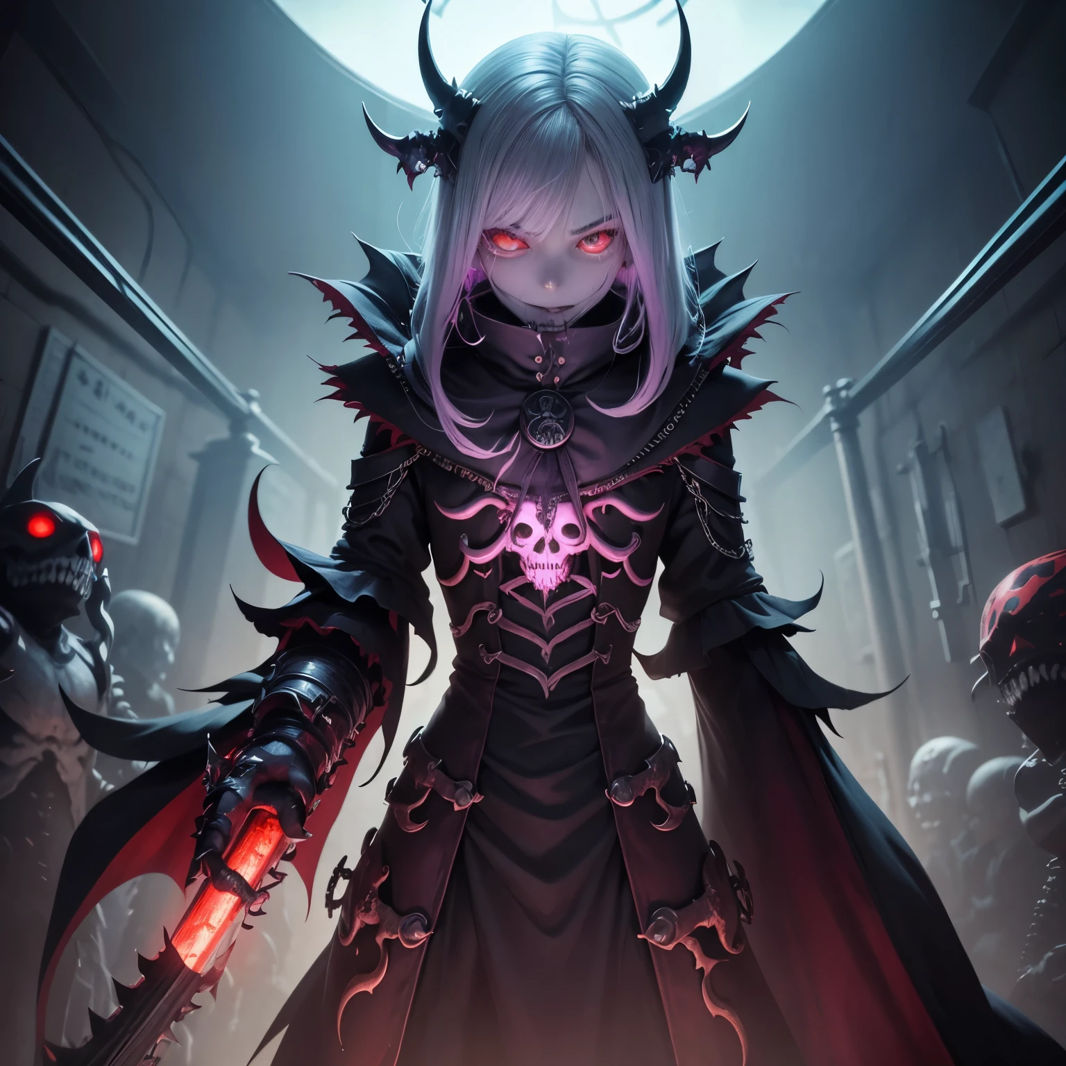 Tokio Ghoul, anime, demonio, bestial skull, correntes ensanguentadas, preso, ossos Behemoth, manic eye aberration, membros suturados, tentacles, ossos, dentes, presas afiadas, acorrentado, expression of insanity, loucura, dungeon dungeon environment, 8k, qualidade ultra HD.