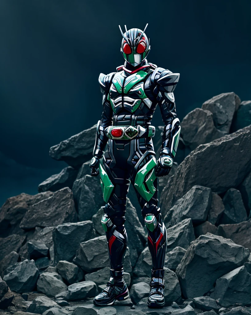 黒いスーツと赤いHelmetをかぶったKamen Rider , Close-up of a person wearing a red scarf and a green and red mask, Kamen Rider character, high fantasy Kamen Rider, cyborg ninja, Experimental Super Soldier, black leather costume, Full Body X Force Costume, tokusatsu suit vaporwave, Kamen Rider character, レーザーパンクフルbody suit, Black latex suit, Cyberpunk shiny latex suit, Kamen Rider, goth cybersuit,Kamen Rider, Kamen Rider action pose, high fantasy Kamen Rider1号, Kamen Rider character, Kamen Rider, Guyver style, Guyver dark hero, Cyberpunk Armor, rider suit,Body Armor,cyber japan style armor, Full body close-up shot, Kamen Rider ghost, Guyver, cyber japan armor,シン・Kamen Rider,Kamen Rider the First,Yutaka Izubuchi,(Very detailed CG), (最high quality), metal cluster,body suit, shoulder armor,gloves,belt, rider belt,Helmet, Are standing, holding arm, arm, Side view, looking at the viewer, conceptual art, surrealism, verism, UHD, masterpiece, Super detailed, advanced details, high quality, 最high quality, High resolution, 4K, 8K, 16k,