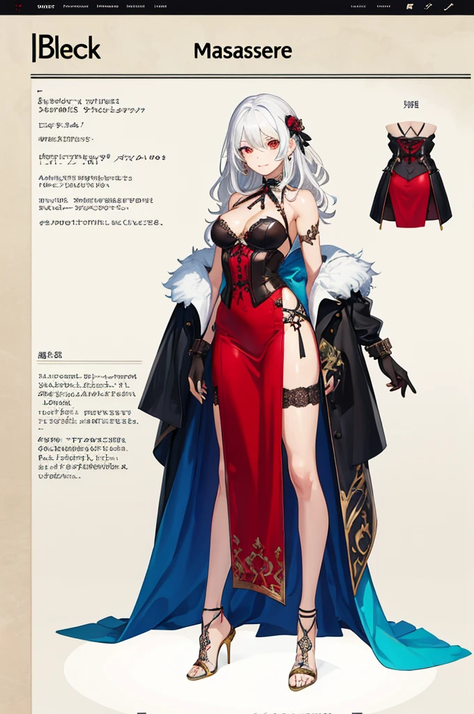 (((8k,top-quality)))1 young Girl, character sheets, concept-art, full bodyesbian, (​masterpiece:1.2), (Top image quality:1.3), 1girl in, is standing, length hair,Diabolical,Silvery hair,Red eyes