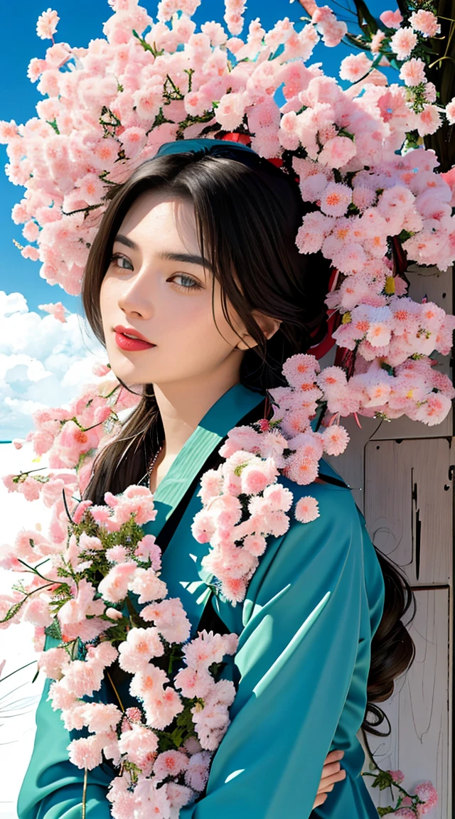 1girl in a masterpiece, top-quality, official art, beautifully aesthetic: 1.2, highlighting her upper body. The girl is surrounded by 1 flower, creating a highly detailed, colorfully vibrant scene. The artwork showcases the beauty of fractal art: 1.3 in the most intricate and detailed manner possible.