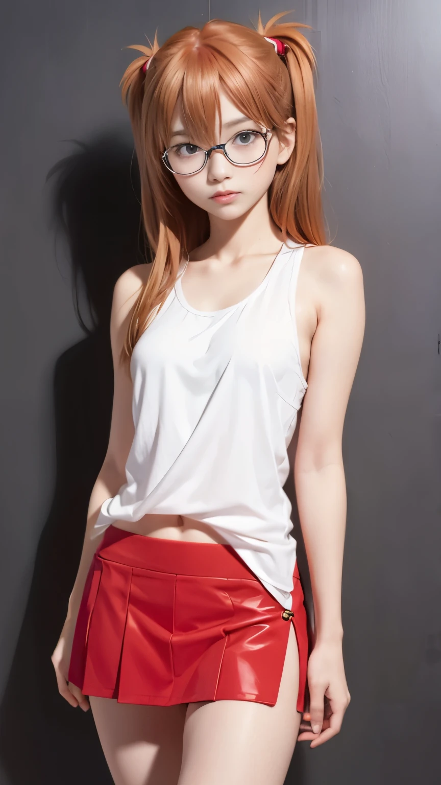 Asuka Langley、Tank top、mini skirt、glasses