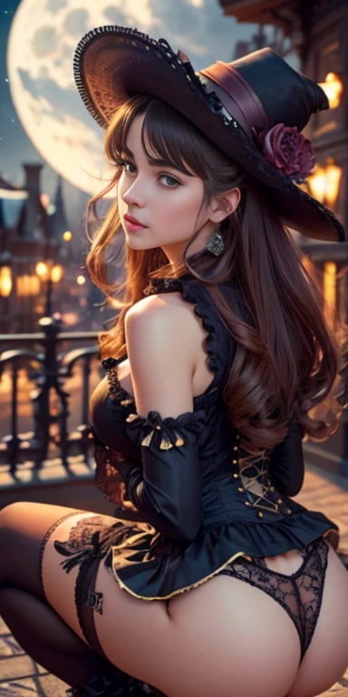 NSFW,Best possible quality, high resolution 8k,under the moonlight，night city，night street,most Beautiful woman with a dress and hat ,cat pose，squatting on all four，all four on ground, tanned skin, fine hat, elegant,fantasy Victorian art, Victorian inspired science fiction, steampunk fantasy style, steampunk fantasy, Miss Aniela, Victorian lady, Victorian city, Victorian style costume, intricate Victorian dress, Victorian inspired clothing,  League holder, fine art fashion photography, steampunk fiction, steampunk aesthetic, fantasy genre portrait, fine art fashion magazine style,BREAK,only underwear ,white underwear, BREAK, FROM BEHIND, FROM BELLOW