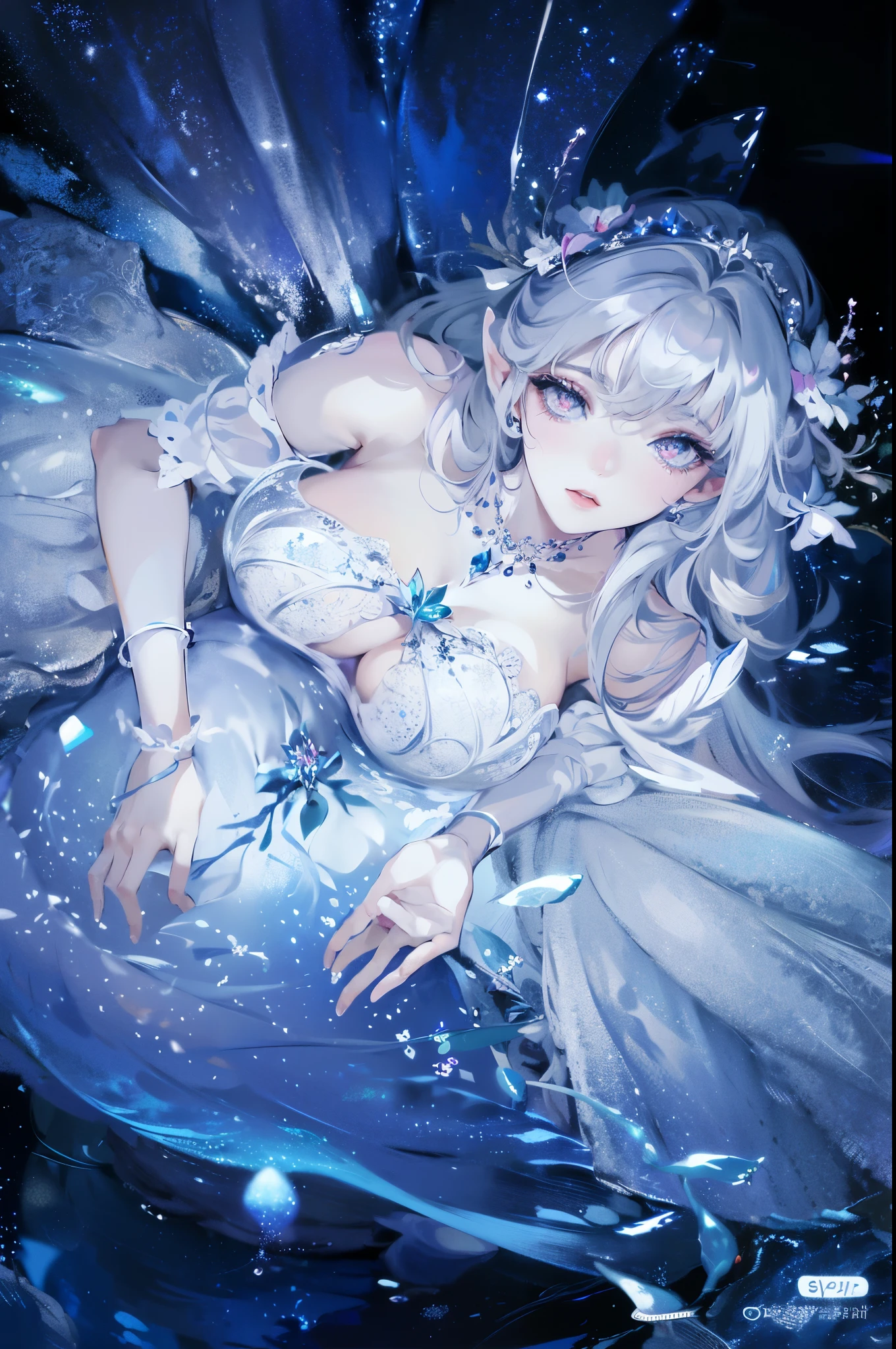 Close-up of a woman wearing a lacy skirt, Close-up fantasy of water magic, ethereal fantasy, ((beautiful fantasy queen)), ethereal beauty, ethereal!!! Surreal, Astral Fairy, ethereal!!!!!!!, ethereal essence, ethereal fairytale, Popular topics on cgstation, beautiful fantasy queen, ethereal!!!, water fairy, 🌺 CG Society, 8k))