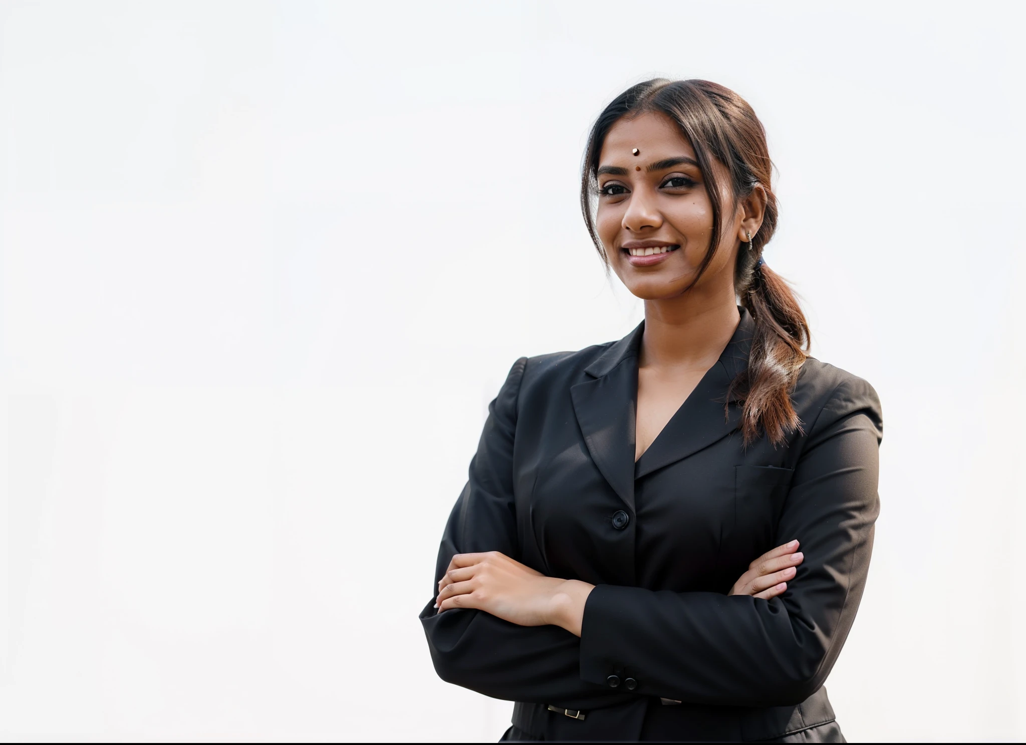 (Indian business woman),(detail),smiling indian woman in a black suit with arms crossed, woman in black business suit, woman in business suit, girl in a suit, girl in suit, professional profile picture, young business woman, photo of a woman, professional profile photo, professional image, wearing black business suit, well lit professional photo, wearing a business suit, amazing professional picture, female lawyer, solid background