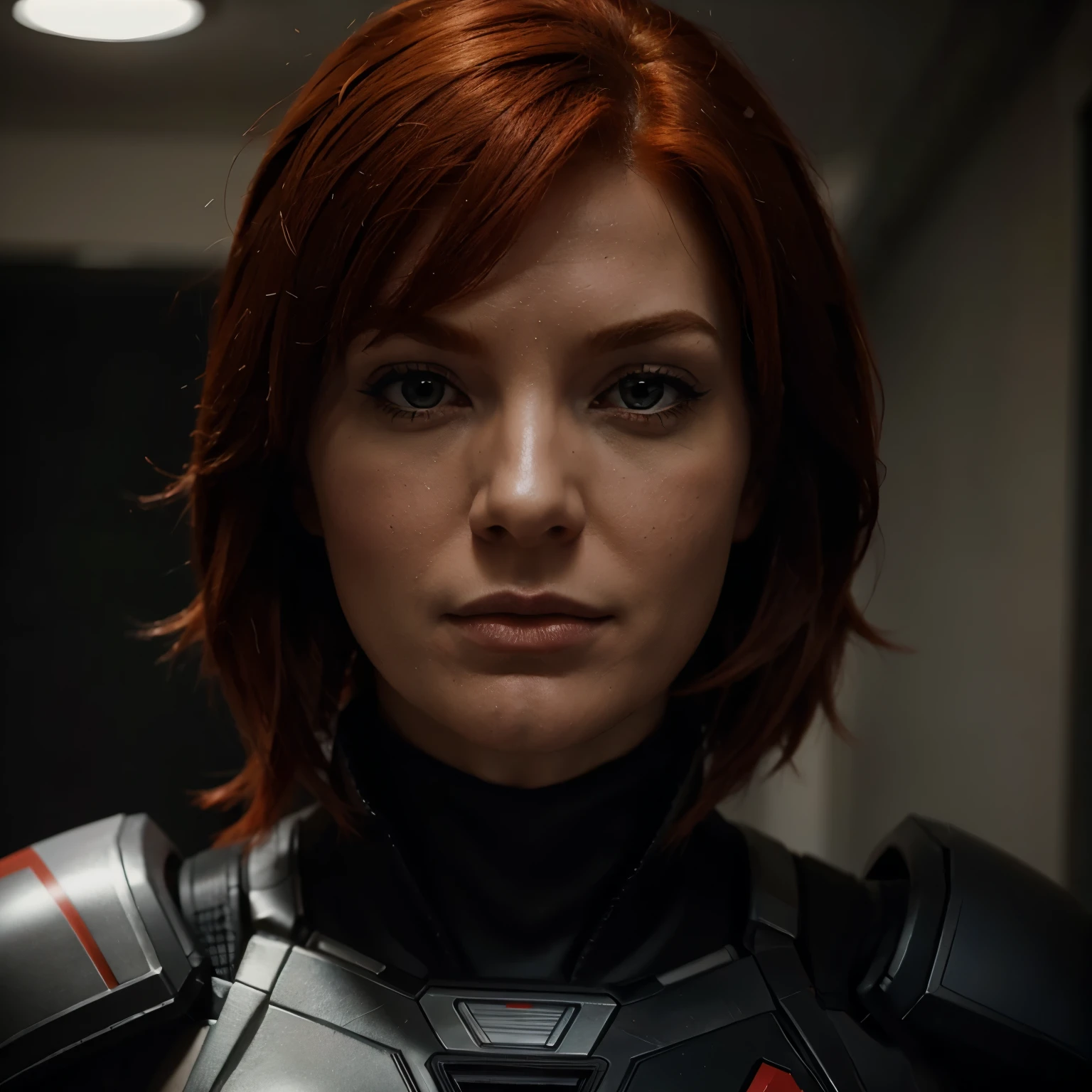 Red head femshep portrait, view from neck up