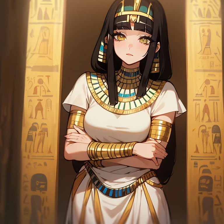 one woman, peeing, kneel on the execution stand, beheaded ,headless body, ,yellowish beige skin ,calm ,Completely naked with an ancient Egyptian necklace, Plump thighs, plump belly, short hair, black hair, Ancient Egyptian ornament on the forehead , ancient egyptian princess , 35 years old,