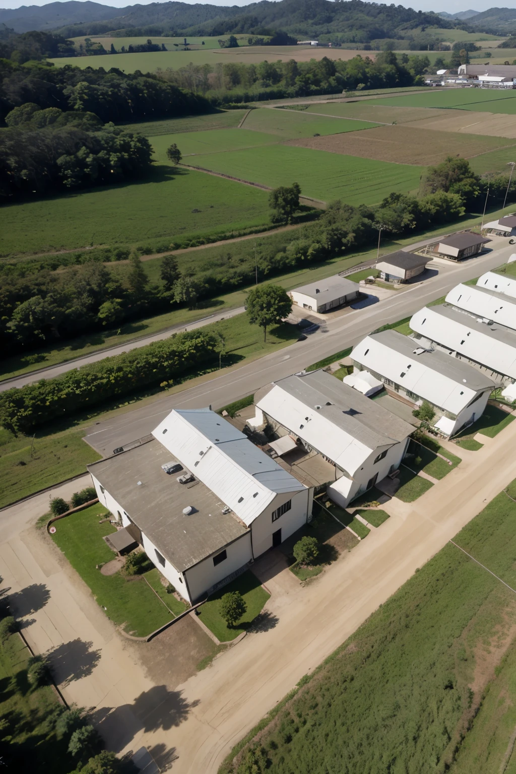 Scientific facility, laboratory, creation, fazenda, rural, levels, sublevels, mapa, planta baixa, isolado, distante, baias, currais, low central building, smaller facilities around central building
