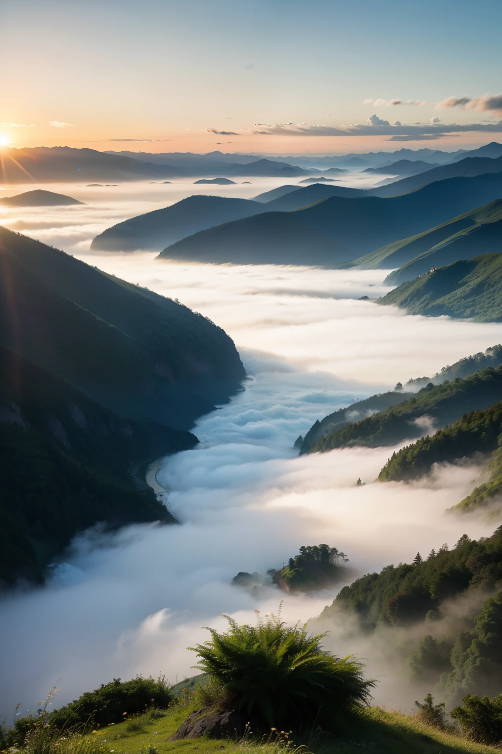 Lakes and mountains，Blue water and blue sky，Green peaks like forests，The sea and the sky are the same，shrouded in mist，A sea of clouds，Sunrise and sunset，Golden glow sprinkles the earth，Reflecting the endless beauty of nature。