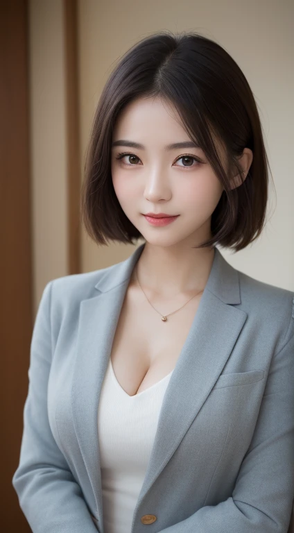 ((highest quality、8K、masterpiece:1.3)),(((Japanese))),an extremely beautiful and delicate,(light makeup),black hair,gentle smile,繊細でbeautiful色白肌,Realistic and realistic,exquisite and complete facial features,detailed depiction of the face,high nose bridge,red lips,beautiful, 優しくてbeautiful女の子,smooth hair,highly detailed hair,Feminine temperament,fill your face with light,surreal,realistic,8K quality,very detailed,realistic details,works of masters,Extremely realistic,Big Body,big breasts、beautiful,pure desire,stunning beauty,unparalleled beauty,best image quality,8K resolution,smile,detailed facial features,big long thick legs,Blazer JK uniform,Light of the sun,towards the camera,The body is well-proportioned and strong,gentle eyes,thighs,standing posture,full body photo、cleavage,like々Healthy,(((thin eyebrows)))、high school girl、miniskirt