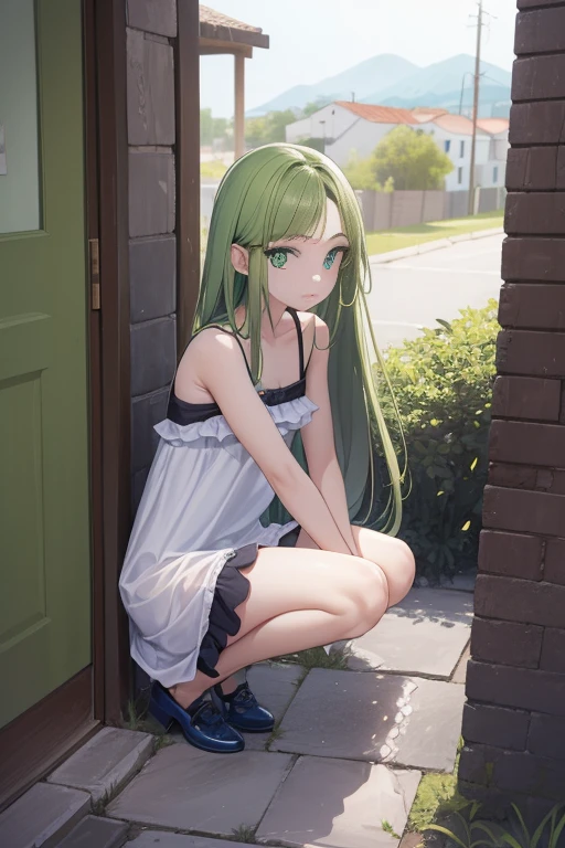 (Ball lightning), ball lightning over the right palm, left hand touches mouth, left hand fingers in mouth, Lum, 1girl, breasts, green hair, long hair, blue eyes, very small horns, greek white dress, semi-transparent dress, wreath, sitting on carpet, barefoot, leg bracelets, best quality,4k,8k,highres, masterpiece:1.2, ultra-detailed, HDR, UHD, studio lighting, ultra-fine painting, sharp focus, physically-based rendering, extreme detail description, professional, vivid colors, bokeh, fantasy, digital painting, midnight, 