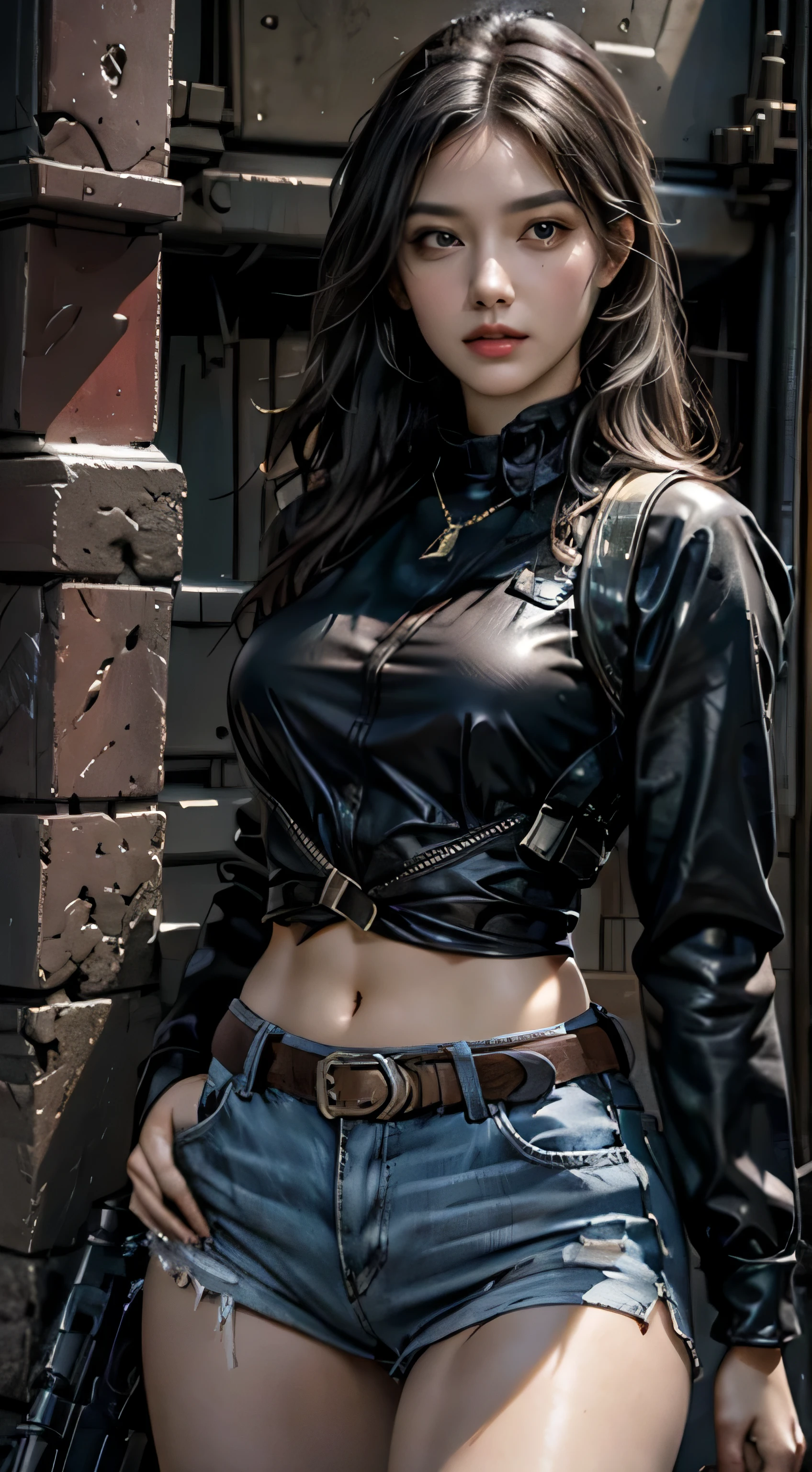 (longos cabelos prateados:1.5),Beautiful 25 year old Indian mercenary vampire, pele marrom, (Wearing a blue leather jacket and tight black pants;1.3), Possuir um rifle, Vista de frente, tiro da cintura para cima, dynamic pose, Ambient lighting, photographic realism, detalhes faciais intrincados, detalhes artesanais requintados, muito detalhado, cores vibrantes, Cinematic, high resolution, Raw style trends on Artstation, penis sticking out of pants, perfect futa penis, futa perfect, big penis futa perfect, open zipper showing perfect penis, perfect open zipper