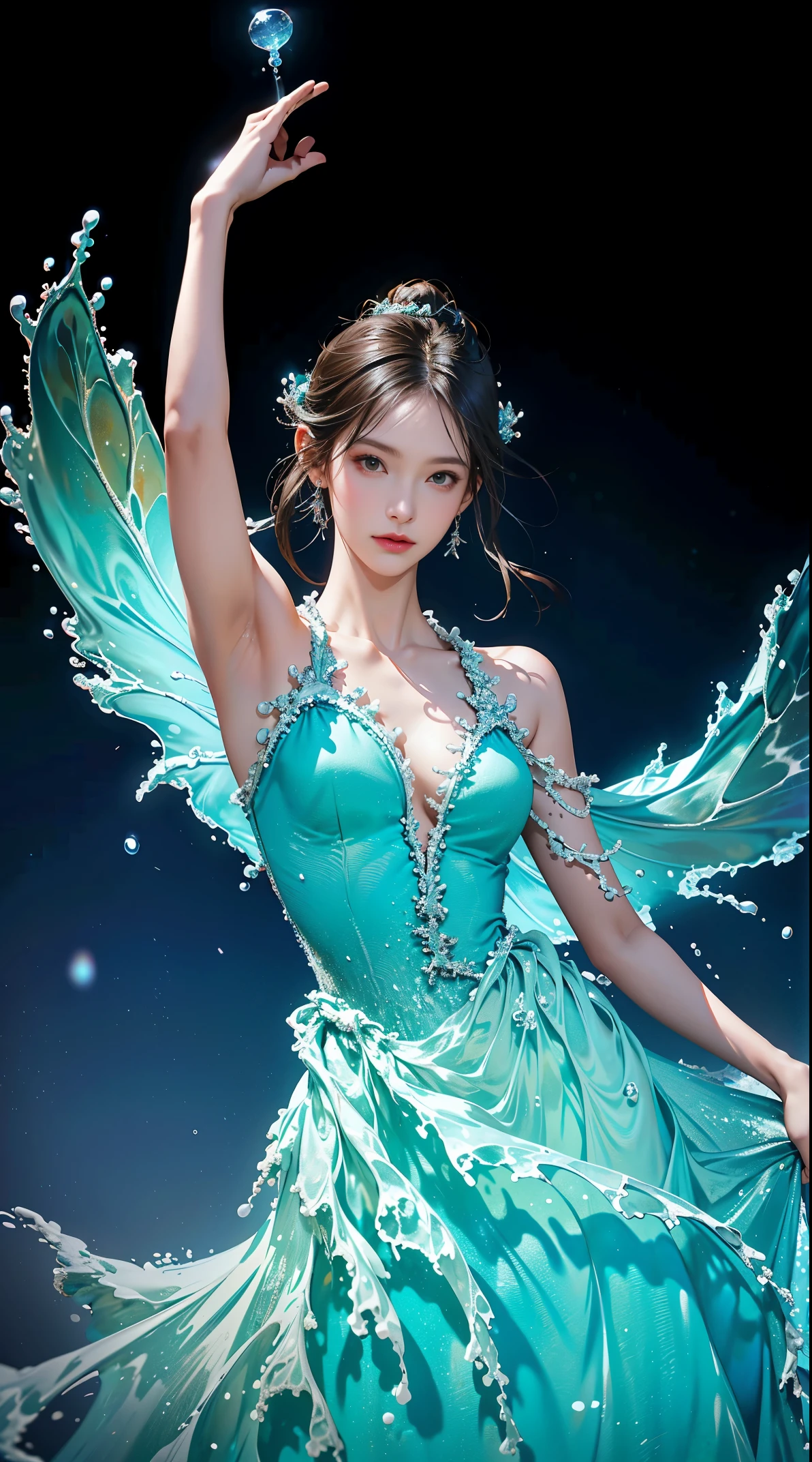 A beautiful woman with perfect curves wearing a long blue dress that gently flutters in the air,The beautiful woman was lie down in a sea of beautiful flowers surrounding her, Chinese traditional, her flexible body increasing with every movement, So enchanting, the dim candlelight, the glowing butterflies fighting the darkness of the night, the light of the moon, The night wind blowing the curtains, the blue flower petals , flower petals flying around the room, Chinese dancing, This woman is so beautiful that she attracts everyone who watches her, ancient China, imperial empress